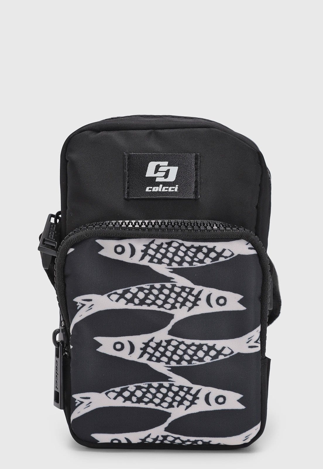 Vista principal Bolsa Feminina Colcci Pequena Estampa de Peixes Preta Colcci preto