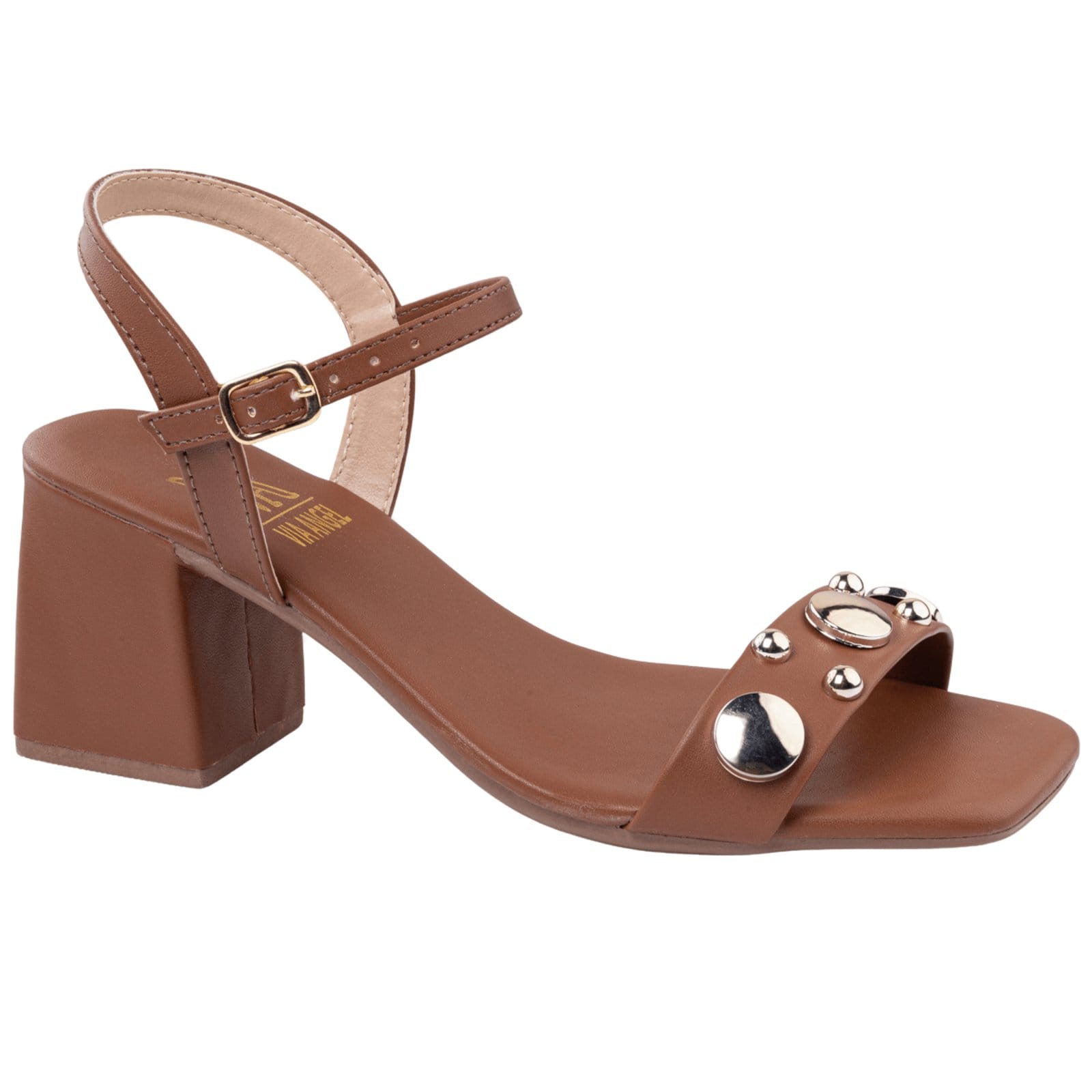 Vista 2 Sandalia Feminina Salto Médio Enfeites Dourados Moderno Elegante Versátil Via Angel 8601 VIA ANGEL preto