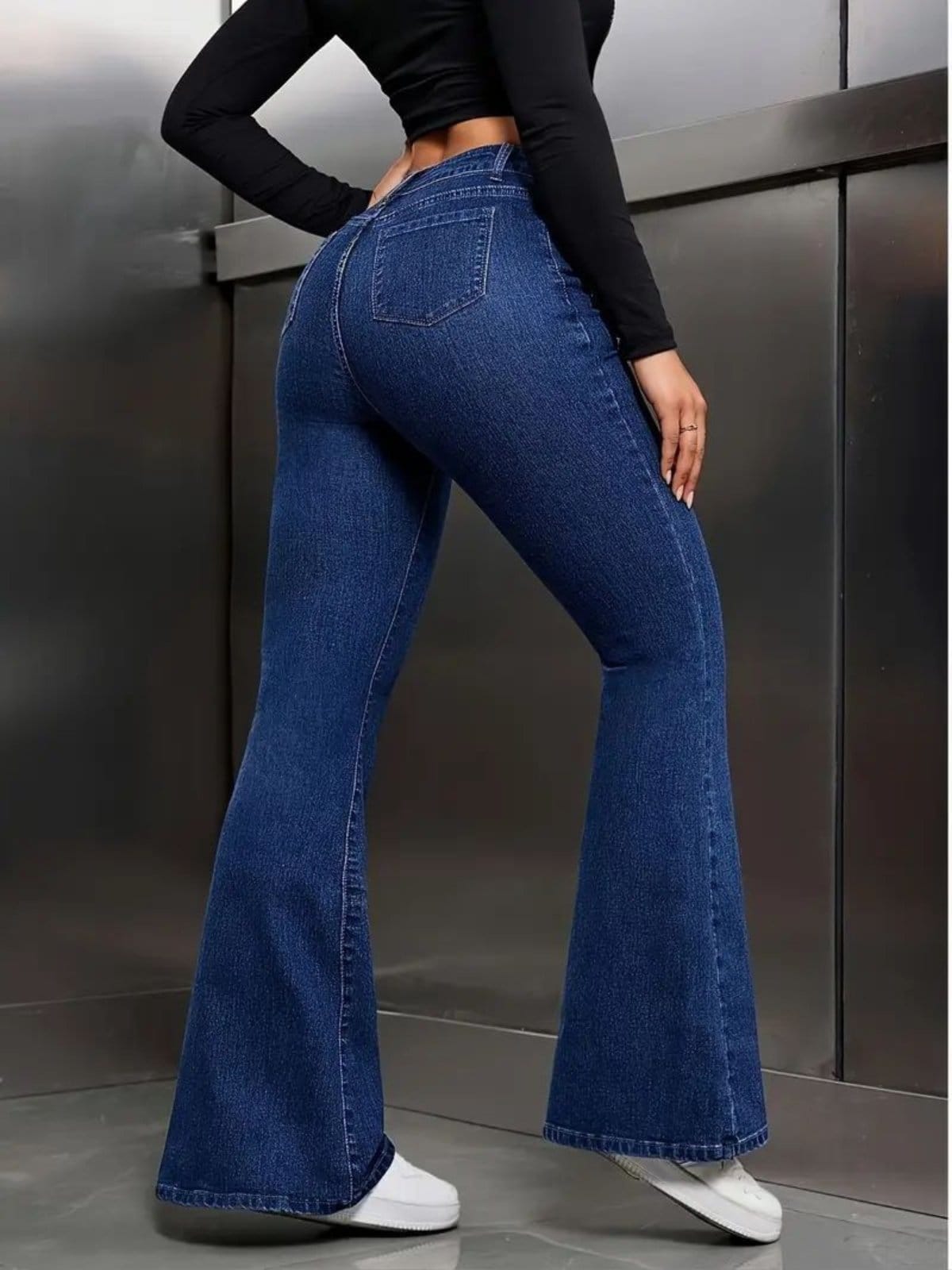 Vista 2 Calça Jeans Kovali Fashion Store Flare Preta Caimento Impecável e Tecido Premium KOVALI FASHION STORE azul