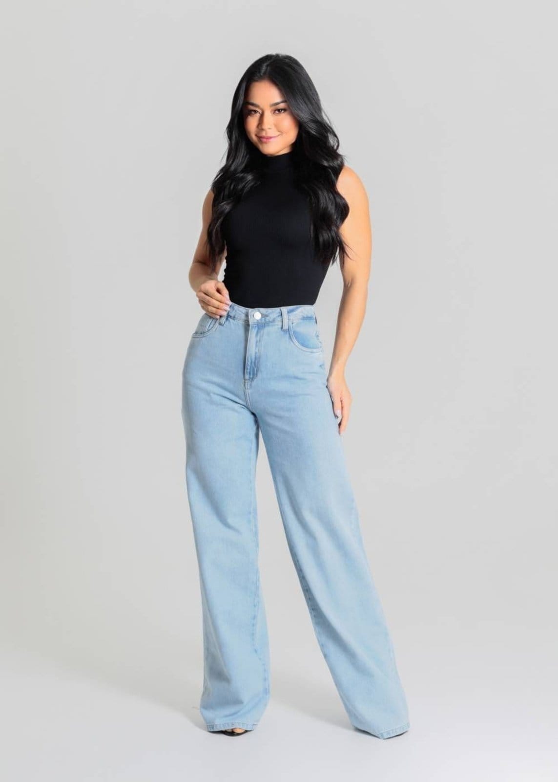 Vista 2 Calça Jeans Sawary Wide Leg - 280310 Sawary azul