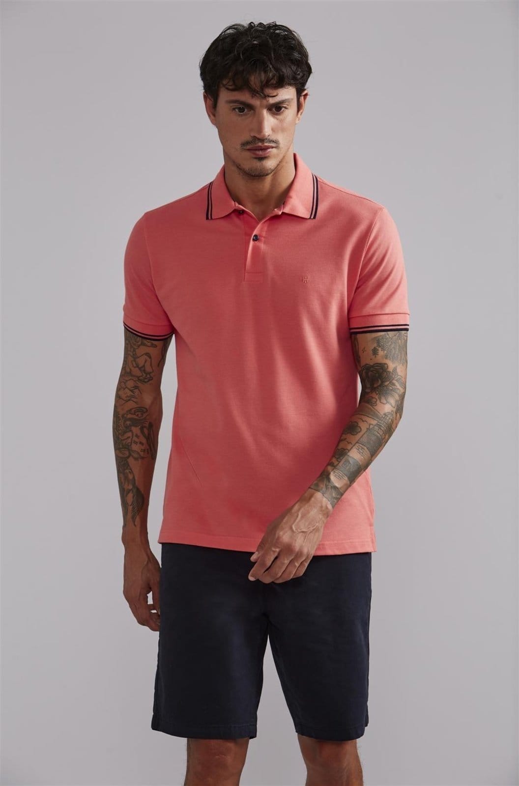 Vista principal HIGHSTIL Polo Manga Curta Piquet Básica Slim Fit - Rosa Salmão HIGHSTIL laranja rosa
