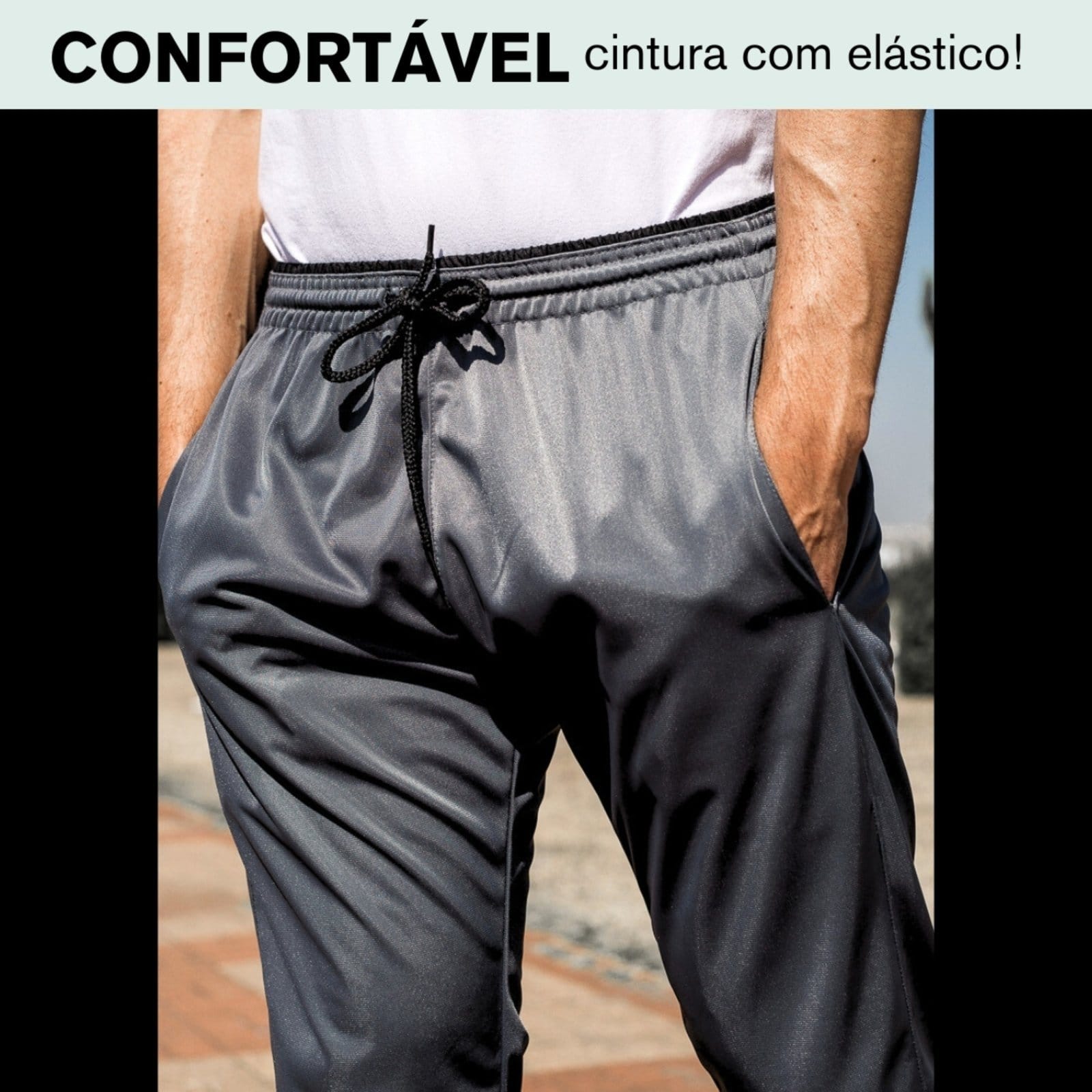 Vista 2 Calça KS Tecido Helanca Flanelada Slim Premium Academia Treino KS cinza/grafite