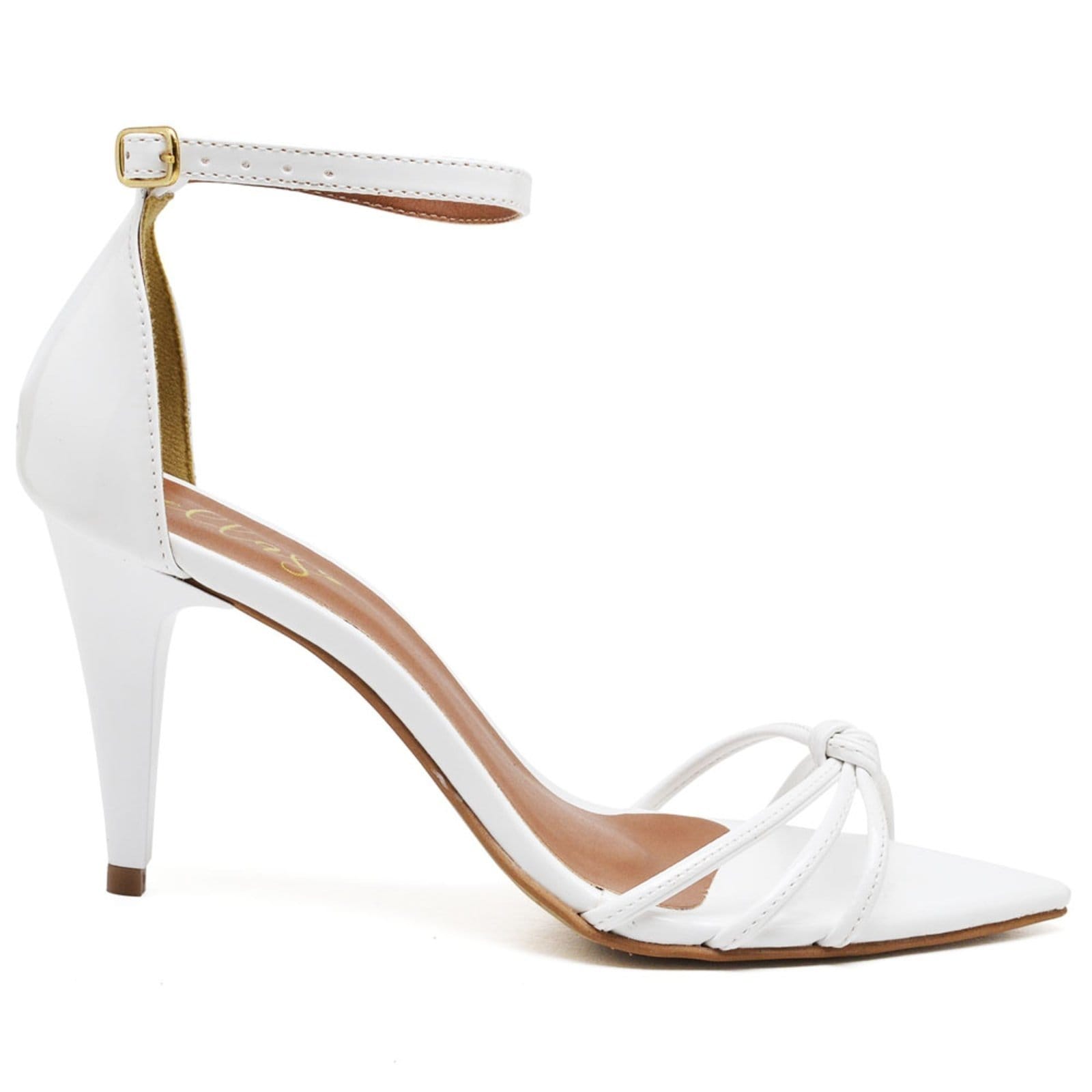 Vista 2 Sandália Bico Folha Salto Médio Verniz Ella's ZAFREM branco