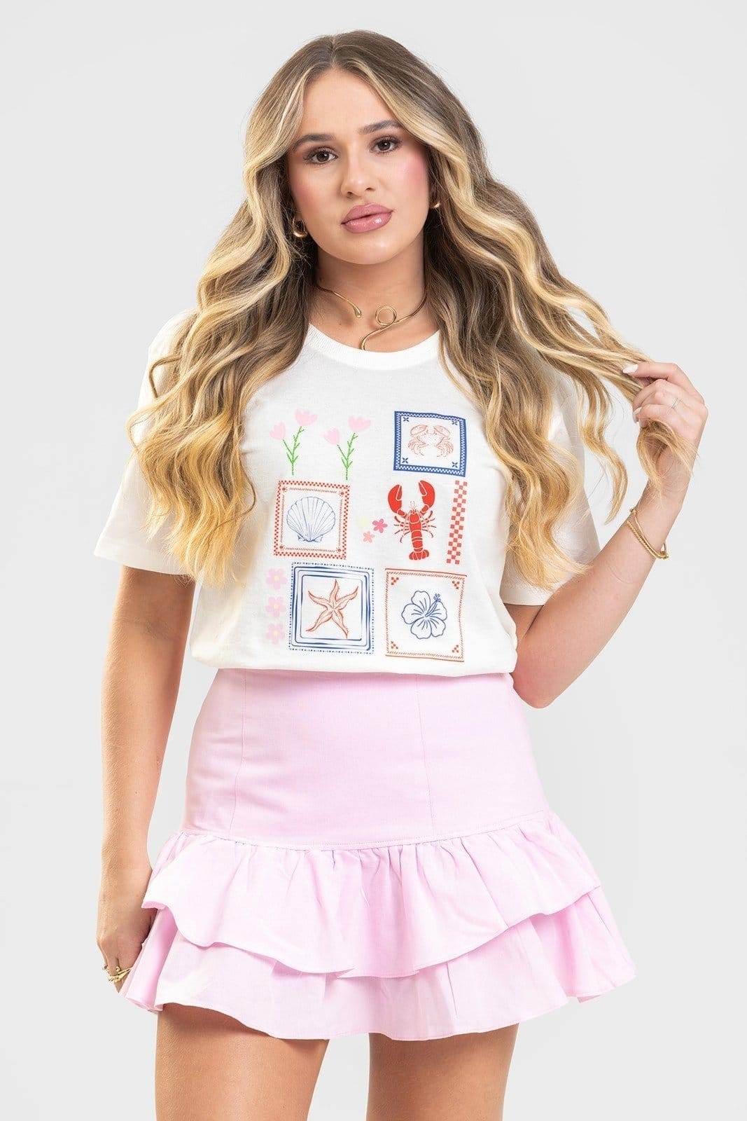 Vista 2 Camiseta Feminina Cianitas Off Estampa Verão Cianitas off-white