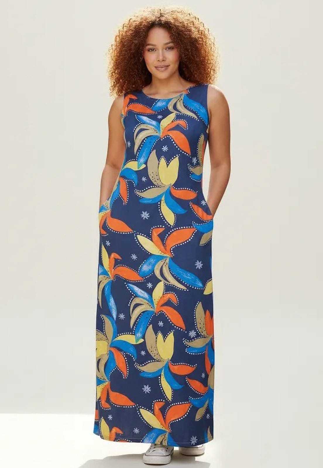 Vista 2 Vestido CabanaFree Longo Plano com Bolso Estampa Maré Vibrante Cabanafree estampado