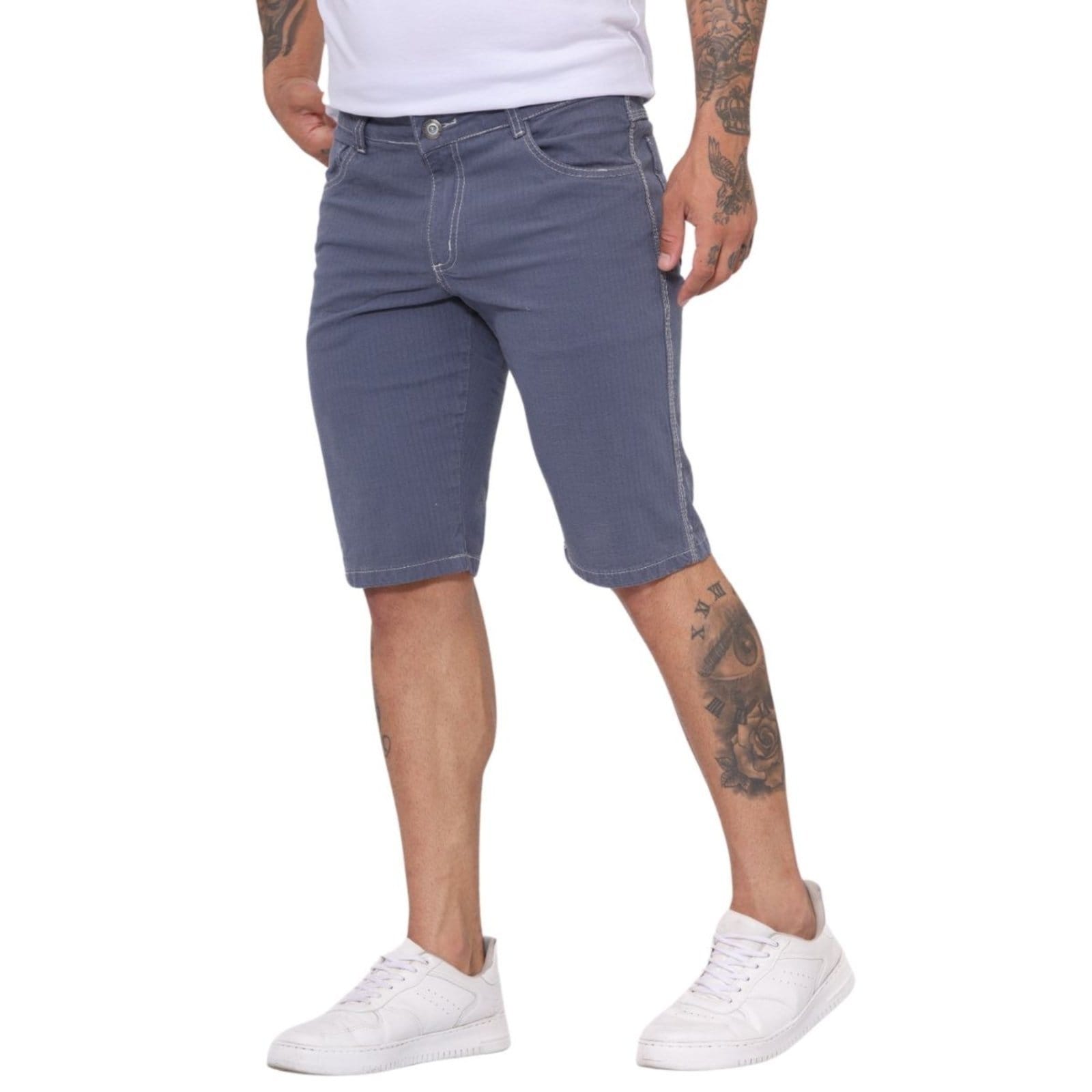 Vista 2 Bermuda Alleppo Masculina Collor com Linha Branca Alleppo Jeans cinza