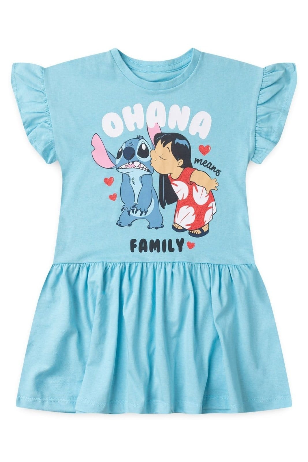 Vista 2 Infantil - Vestido Disney Com Babado Menina Lilo e Stitch Disney rosa