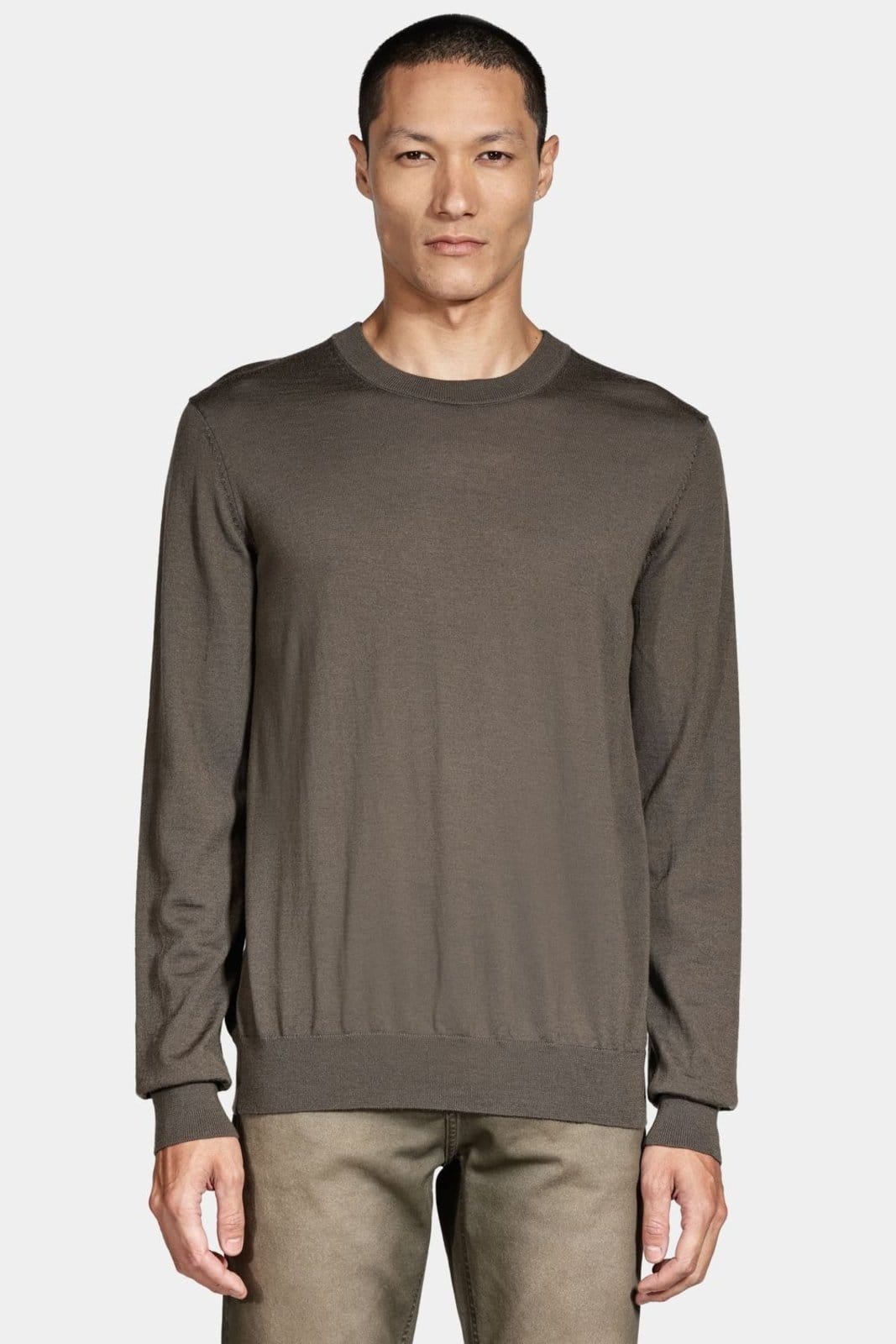 Vista principal Tricot Aramis Manga Longa Gola Careca Lã Merino Tabaco Aramis marrom