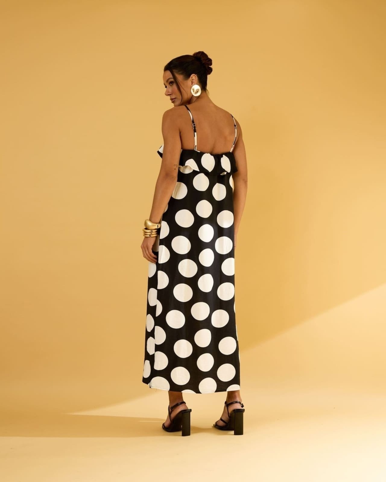 Vista 2 Vestido Poá Feminino Midi Com Alça Casual Lemier Collection LEMIER preto