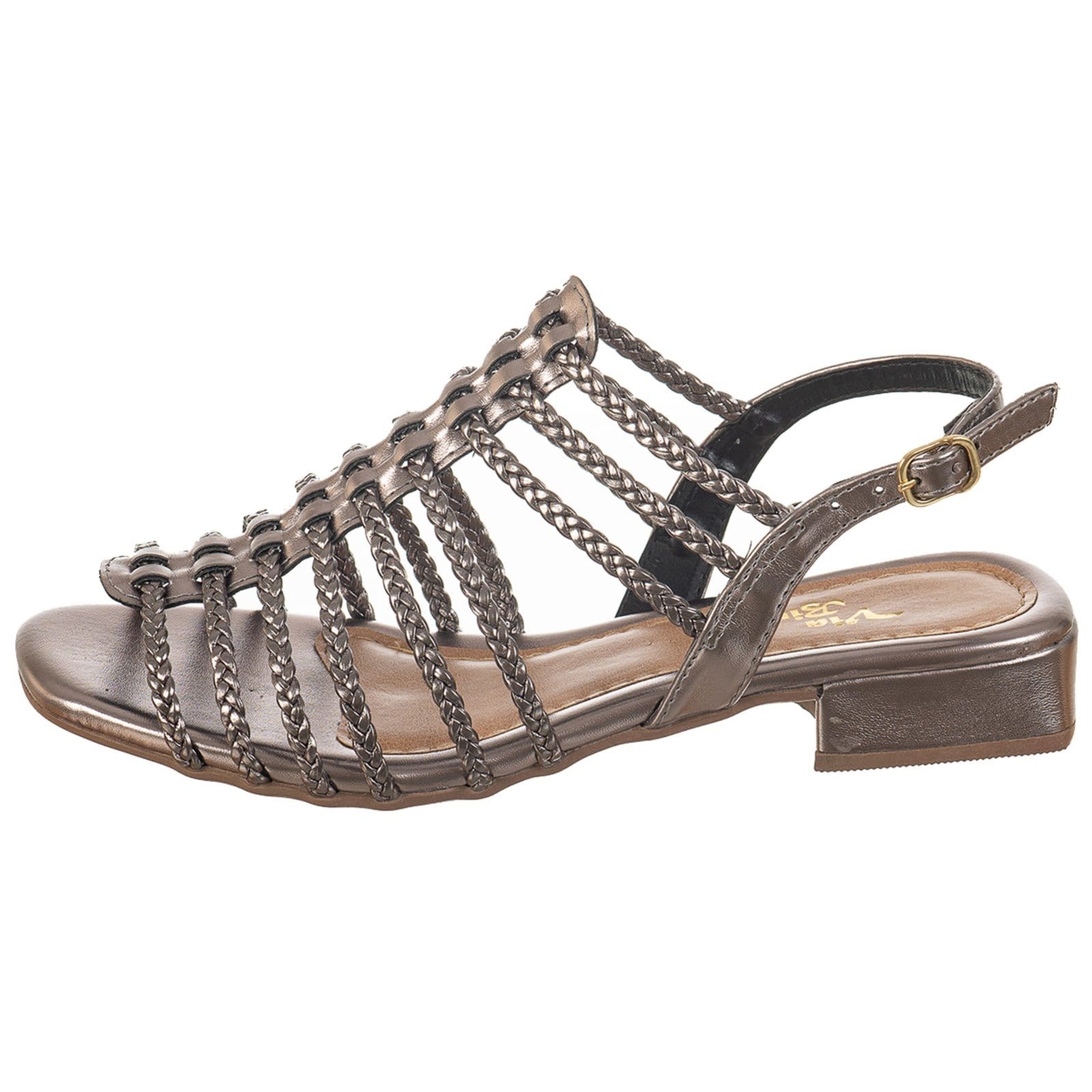 Vista 2 Sandália Feminina Saltinho C/ Tiras Finas de Tranças Via Birigui Prata Velho VIA BIRIGUI cinza