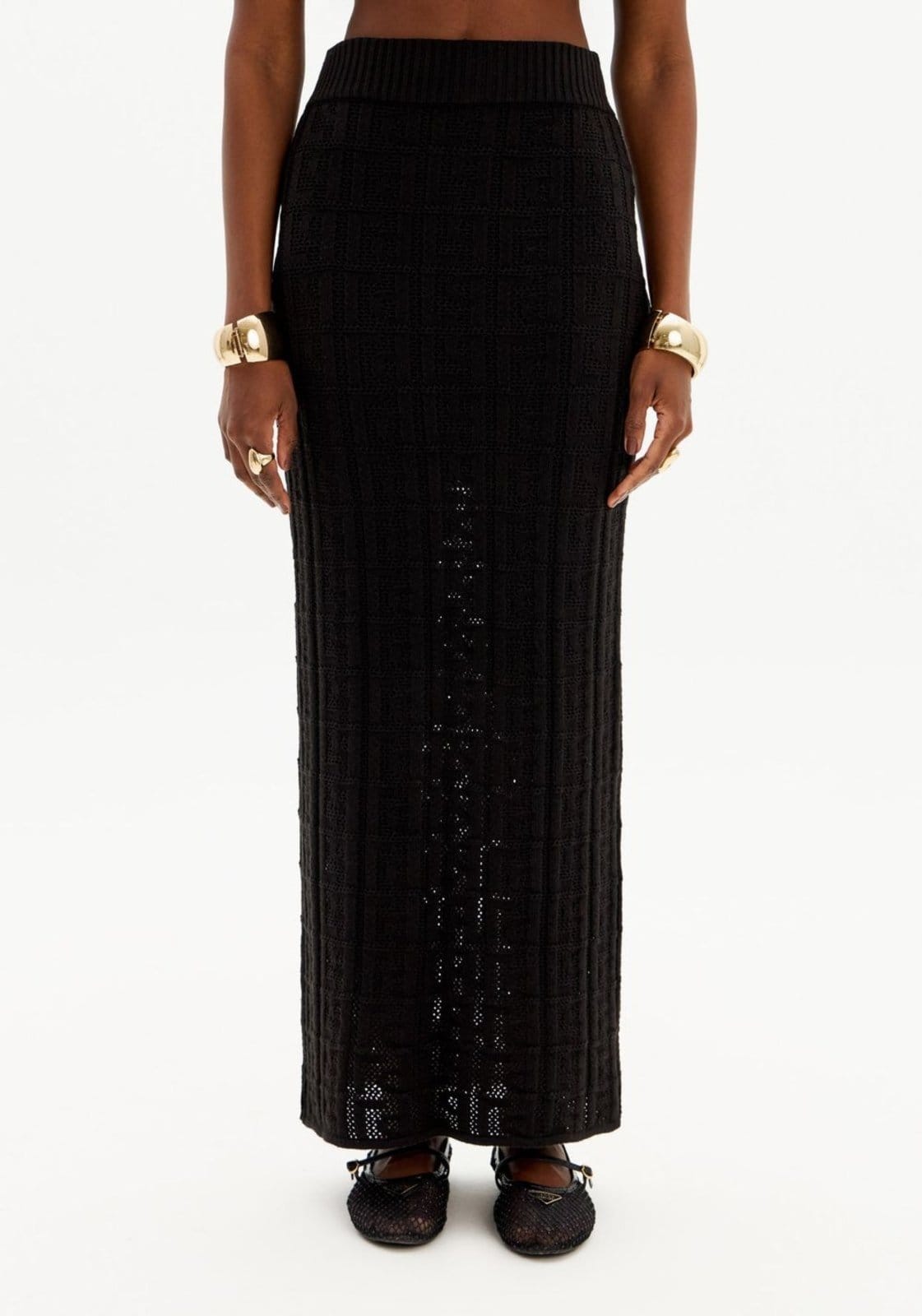 Vista 2 Saia Super Midi Tricot Signature Lança Perfume preto