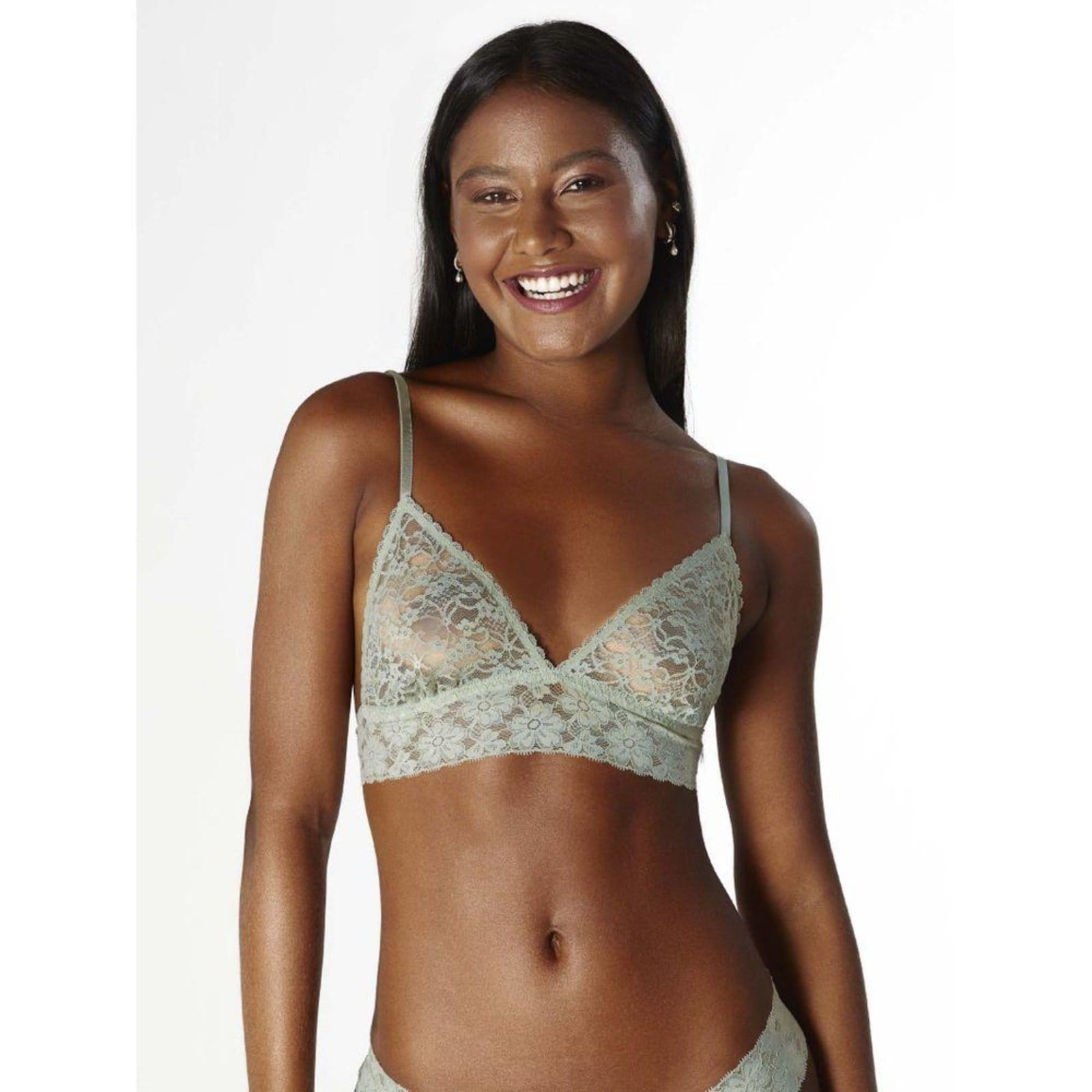 Vista 2 Sutiã Triângulo Renda Sweet Lace Verde Acinzentado Loungerie incolor verde