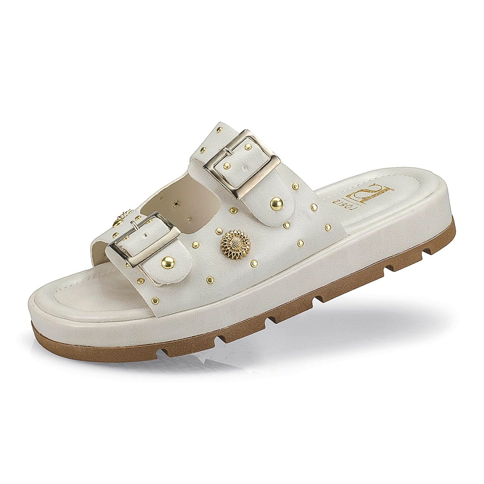 Vista principal Sandália Rasteira Papete Flatform Spyke Fivela 052-040 Off LÓRIS SHOES off-white