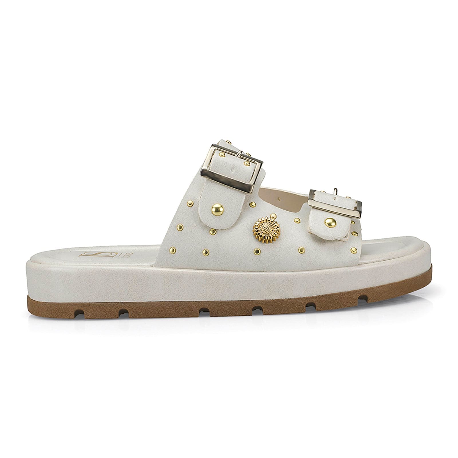 Vista 2 Sandália Rasteira Papete Flatform Spyke Fivela 052-040 Off LÓRIS SHOES off-white