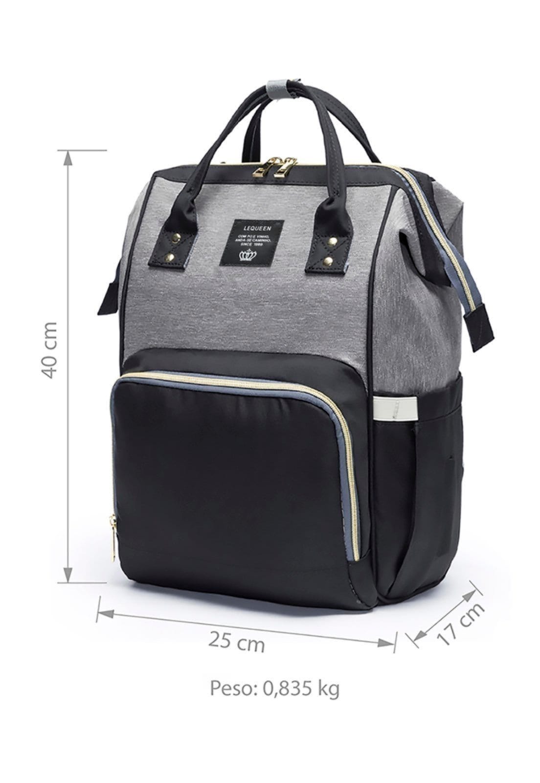 Vista 2 Mochila Bolsa Maternidade Lequeen cinza