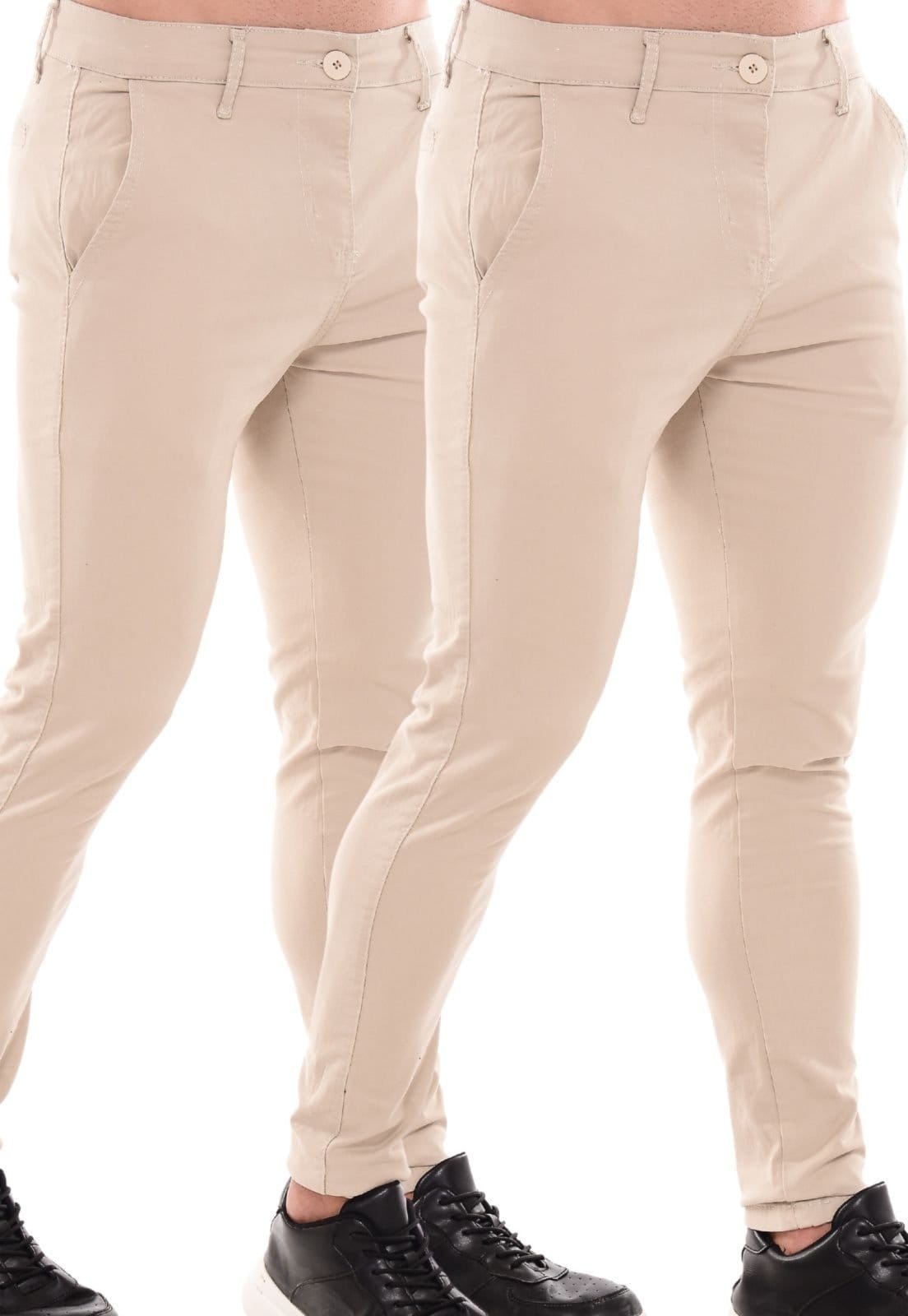 Vista principal Kit 2 Calças Sarja Masculina Mys Jeans Confortável e Estilosa Ethereal Jeans bege