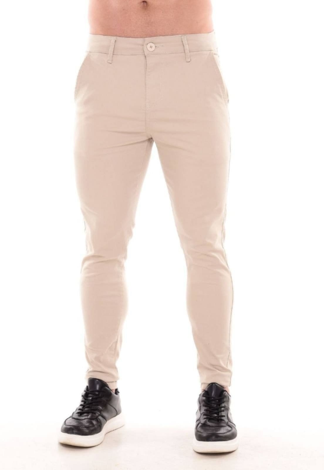 Vista 2 Kit 2 Calças Sarja Masculina Mys Jeans Confortável e Estilosa Ethereal Jeans bege