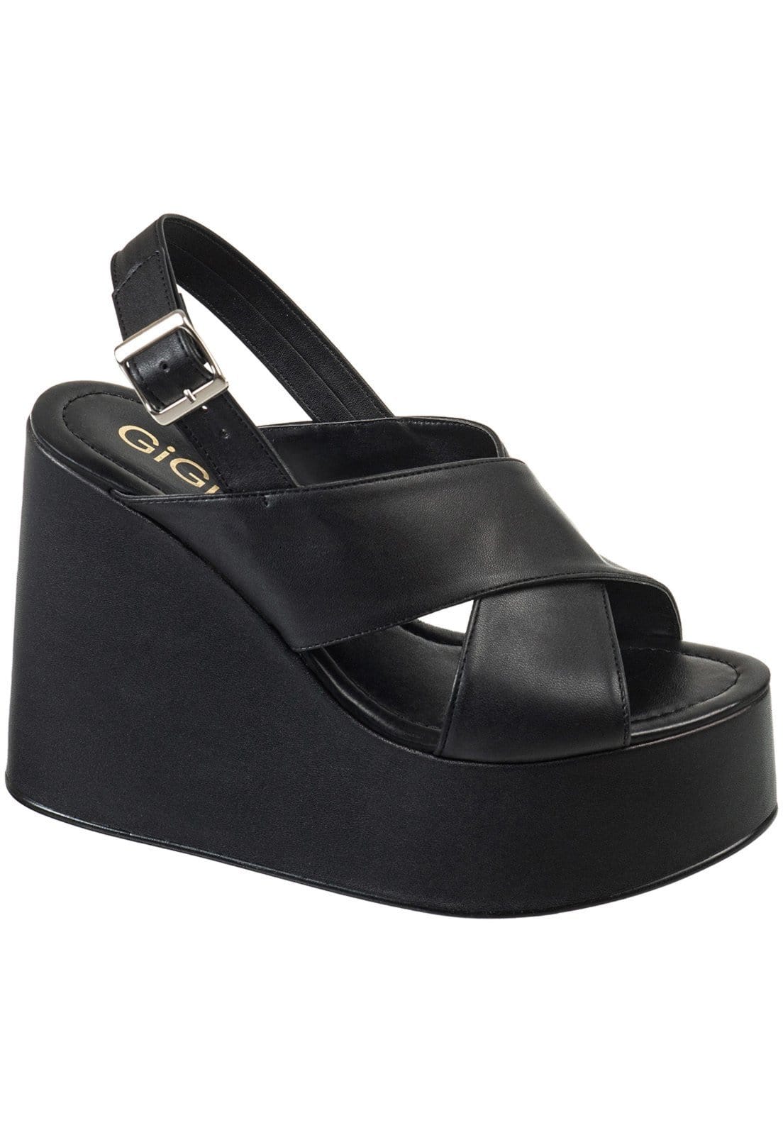 Sandália Feminina GiGiL Anabela Plataforma Salto Alto Tiras Cruzadas