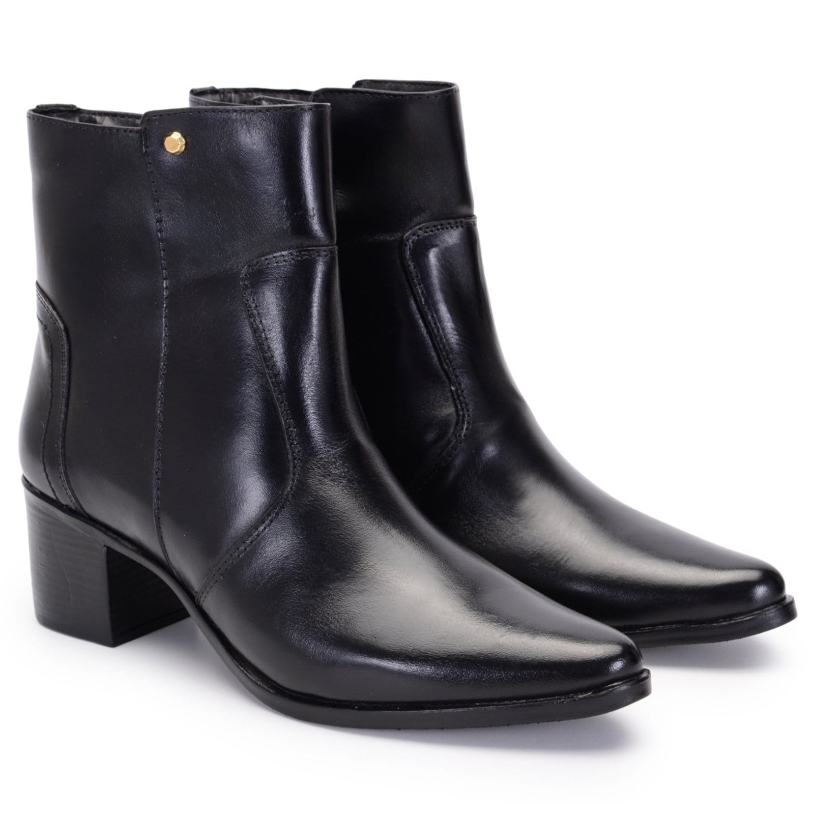 Vista 2 Bota Feminina Ferrile Bico Fino Cano Curto Salto Bloco Preta 5502 Ferrile preto