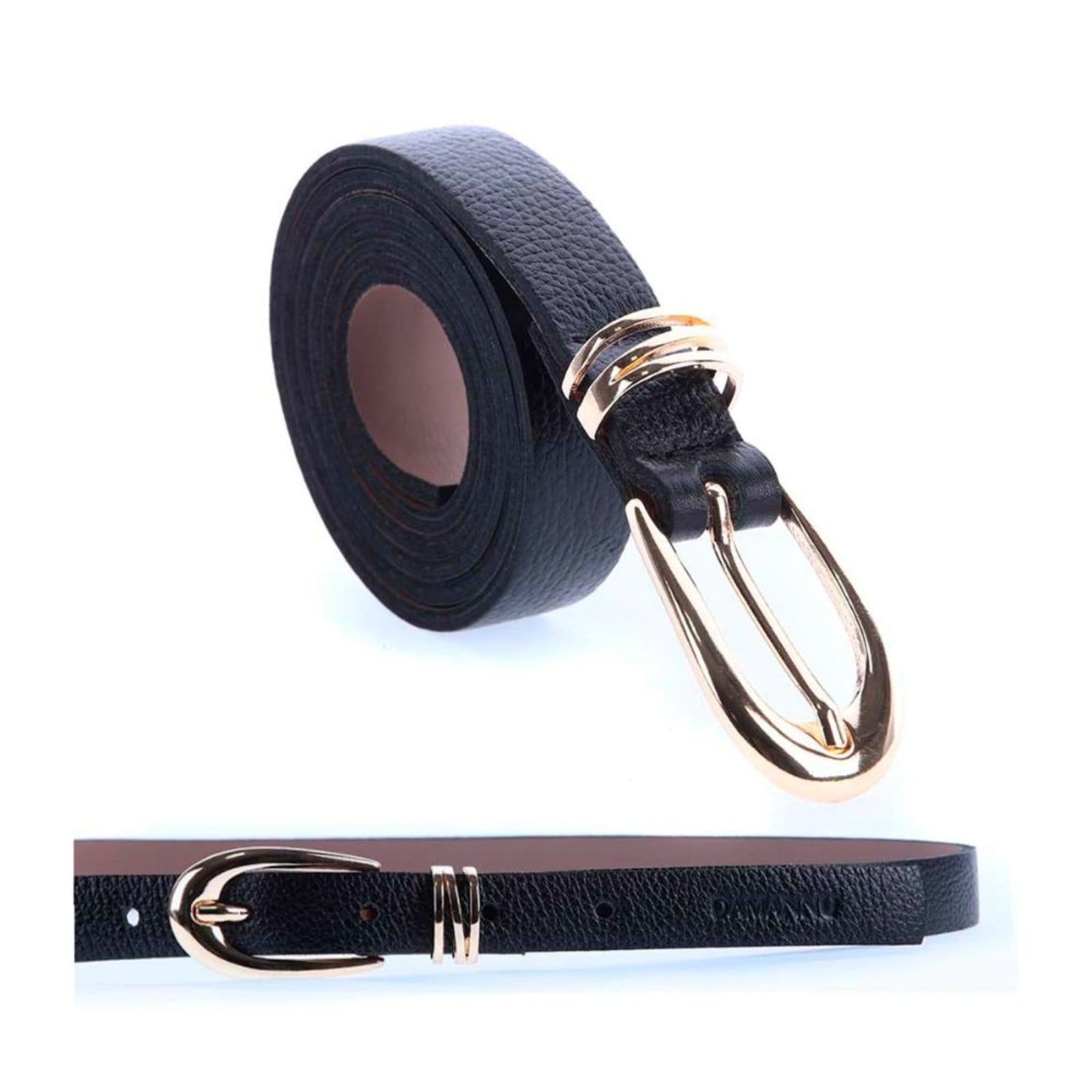 Vista principal Kim - Cinto Femino Couro Legítimo Fivela Dourada Damannu Shoes preto