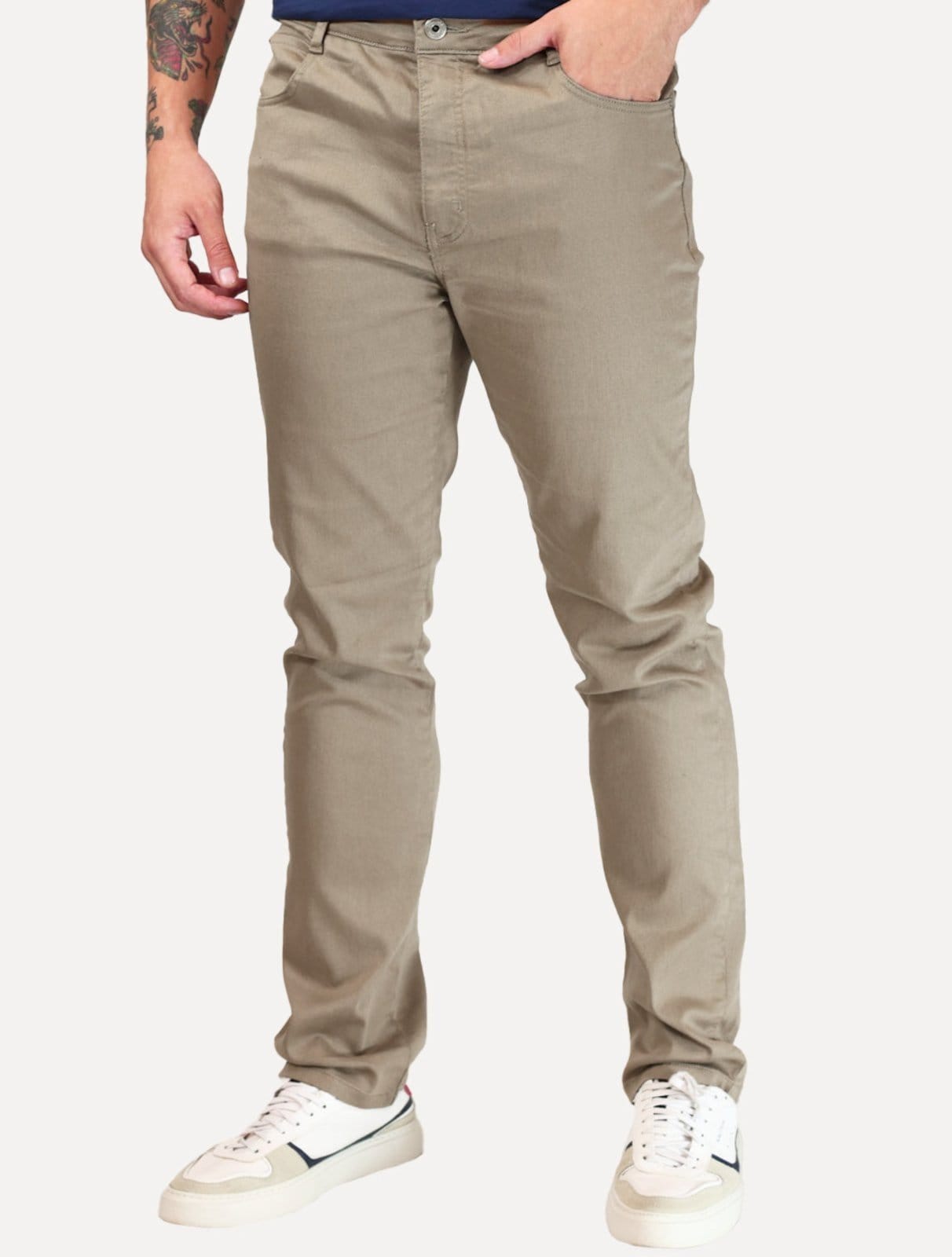 Vista principal Calça Dudalina Jeans Masculina Slim Acetinada Dudalina cáqui