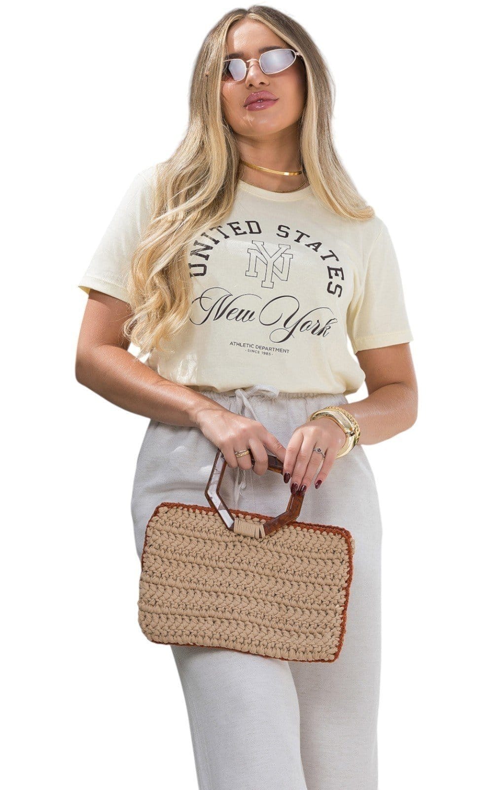 Vista 2 Camiseta Feminina Cianitas Amarela Estampa United States Cianitas amarelo