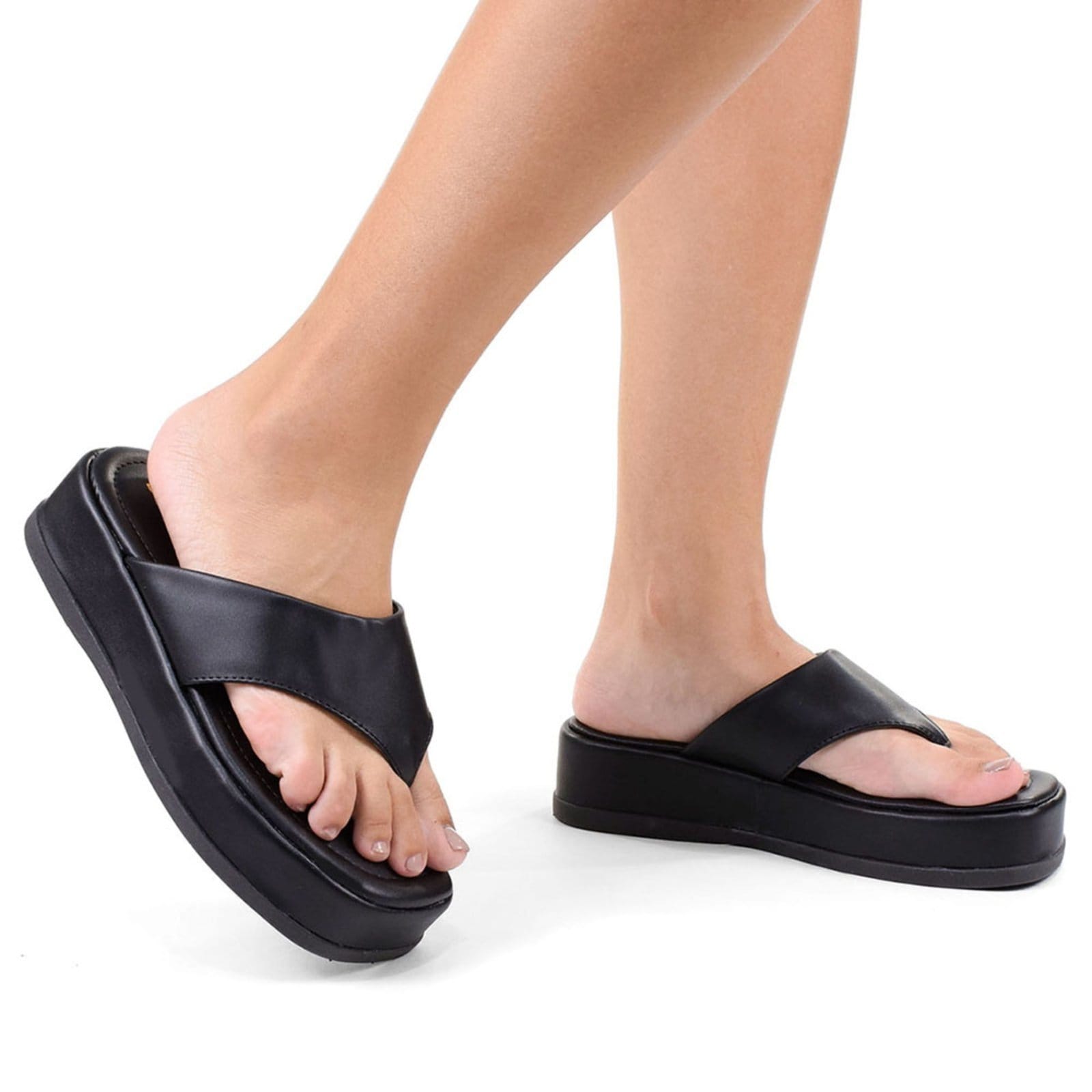 Vista 2 Sandália Plataforma Feminina Chinelo Donatella Shoes Macio Confortável Flatform Monte Shoes preto