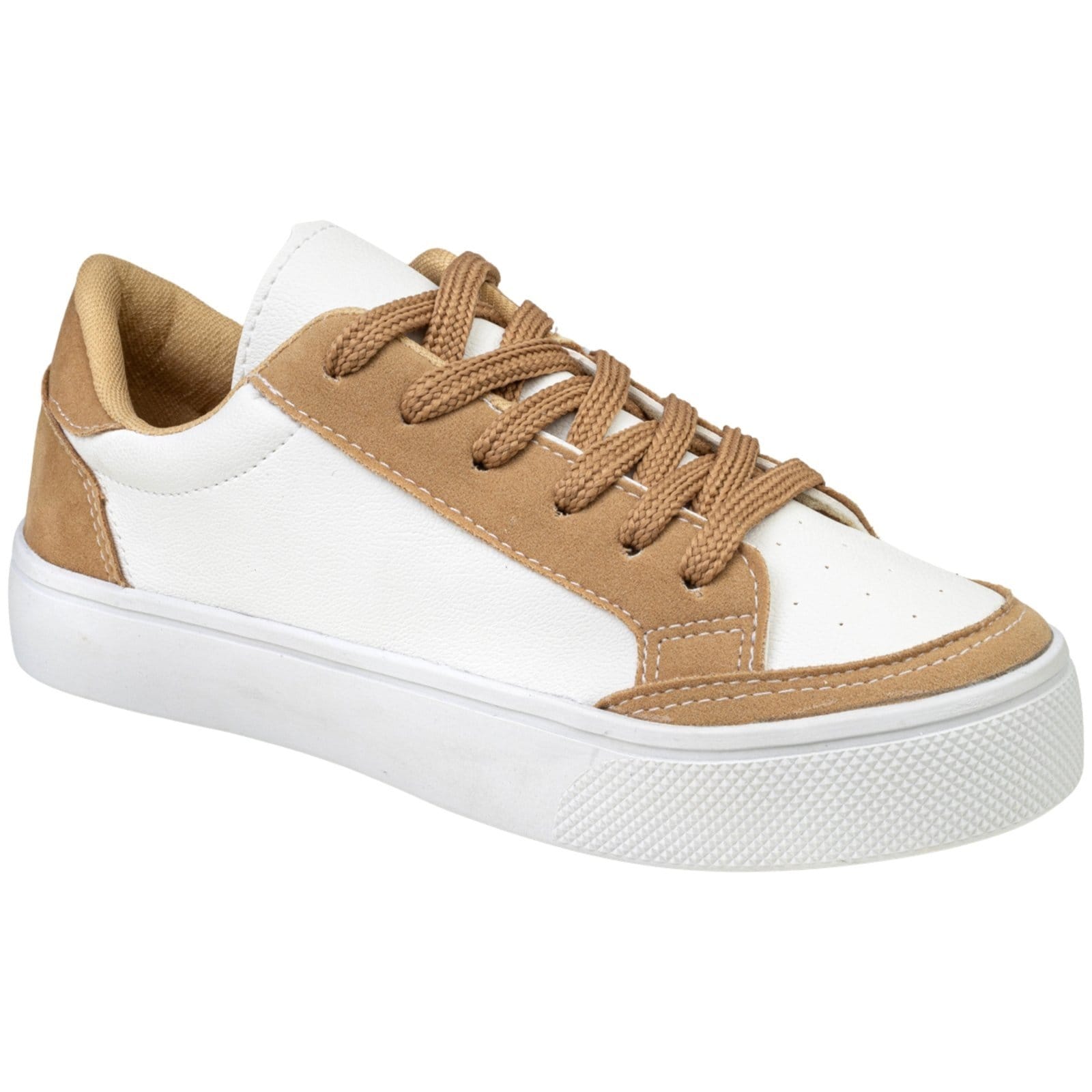 Vista principal Tênis Casual Feminino Retrocore Clássico Dia a Dia Flatform Moda Confortável Via Angel 8201 e VIA ANGEL branco/caramelo