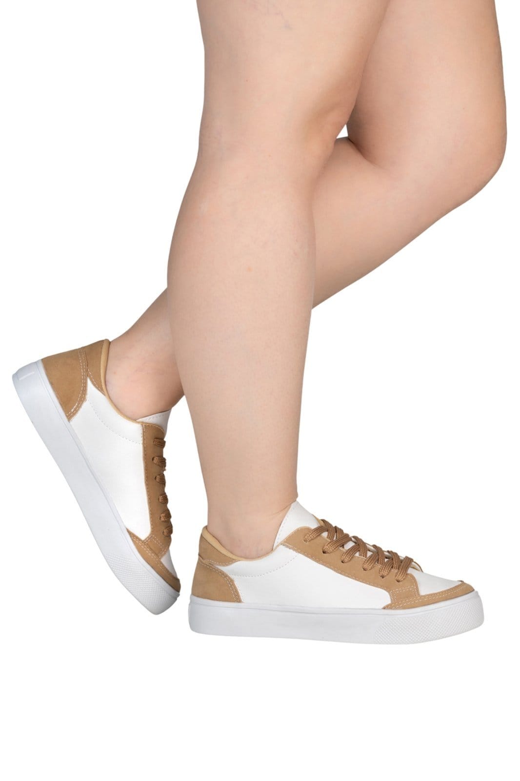 Vista 2 Tênis Casual Feminino Retrocore Clássico Dia a Dia Flatform Moda Confortável Via Angel 8201 e VIA ANGEL branco/caramelo