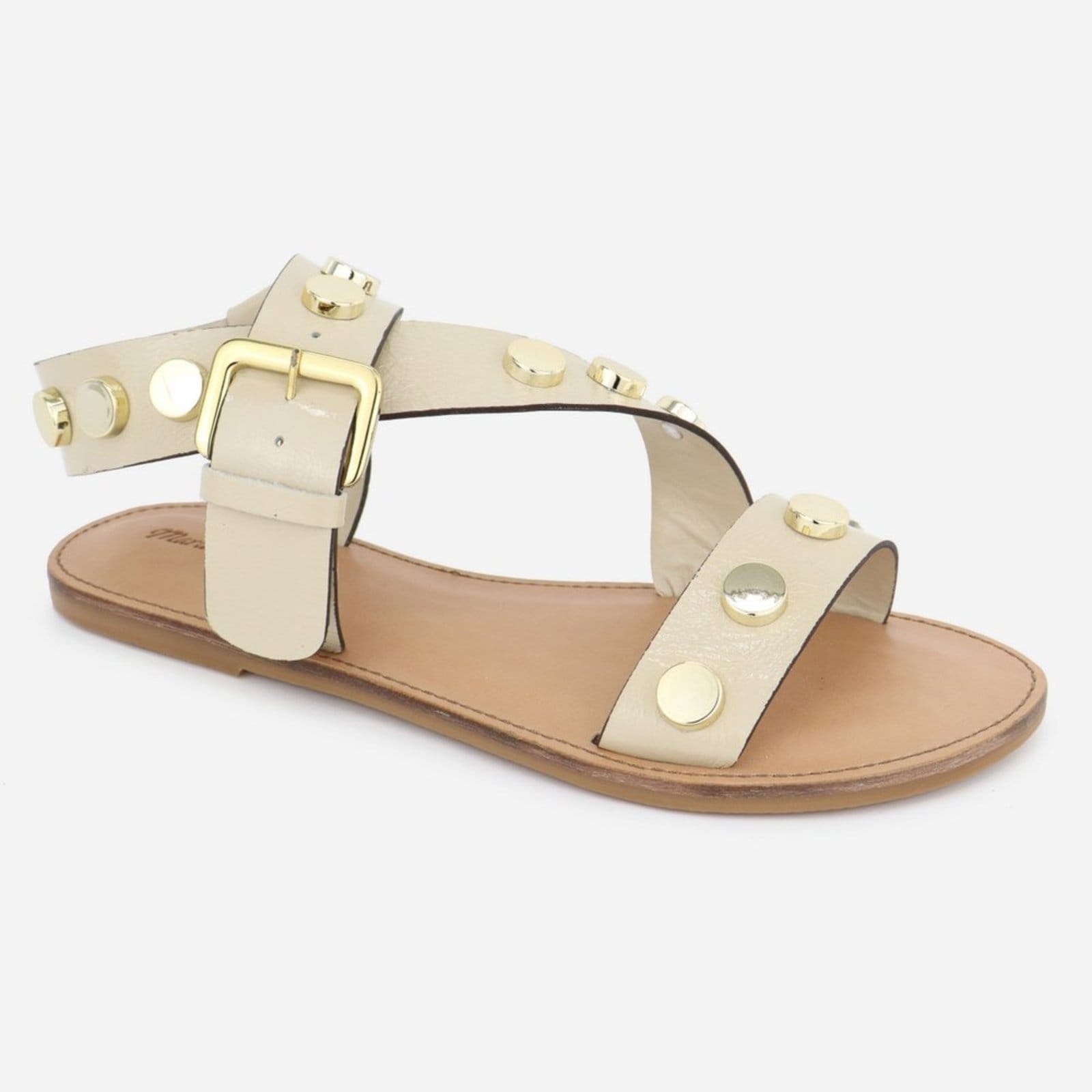 Sandália Rasteira Couro Maria Paula Fechamento Tornozelo Off White