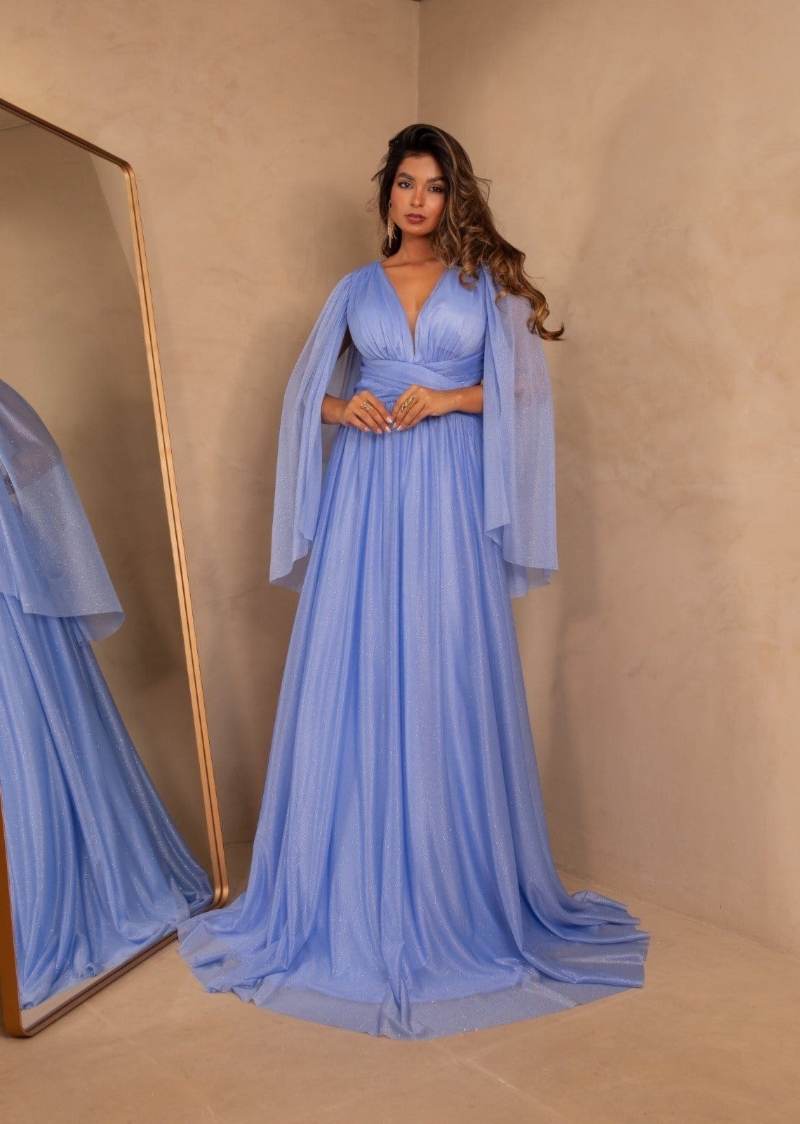 Vestido Longo de Festa Madrinhas Mangas Vazadas Abertura Lateral Inttyne Cia Do Vestido