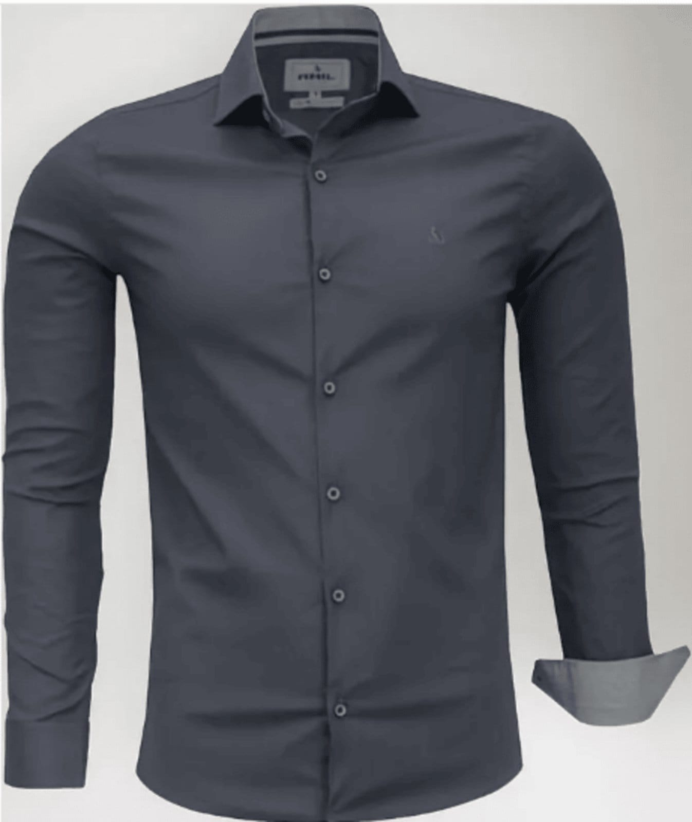 Camisa Social Amil Slim Flash Algodão Com Elastano Manga Longa Luxo Chumbo