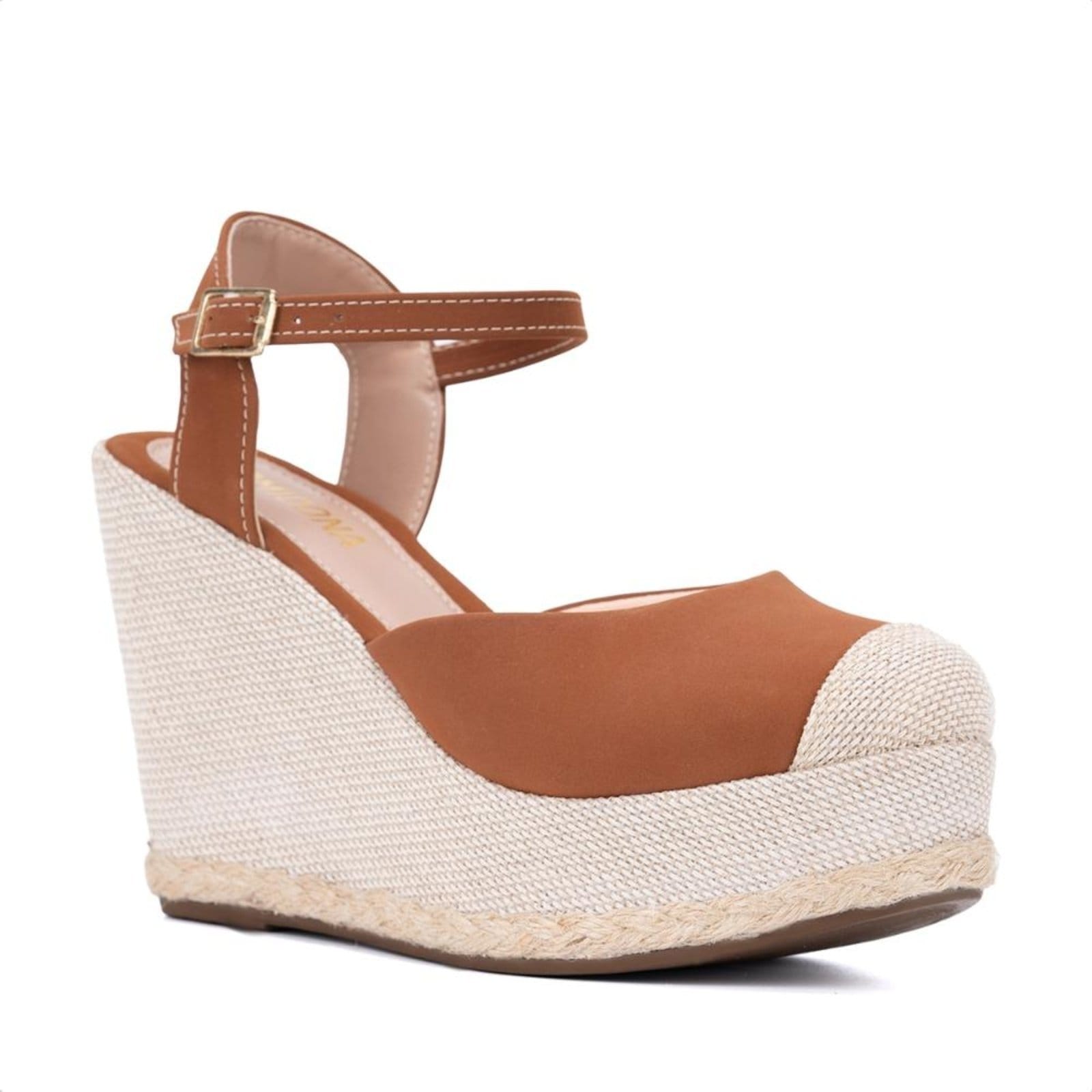 Vista principal Sandália Feminina Salto Anabela Bico Fechado Domidona caramelo