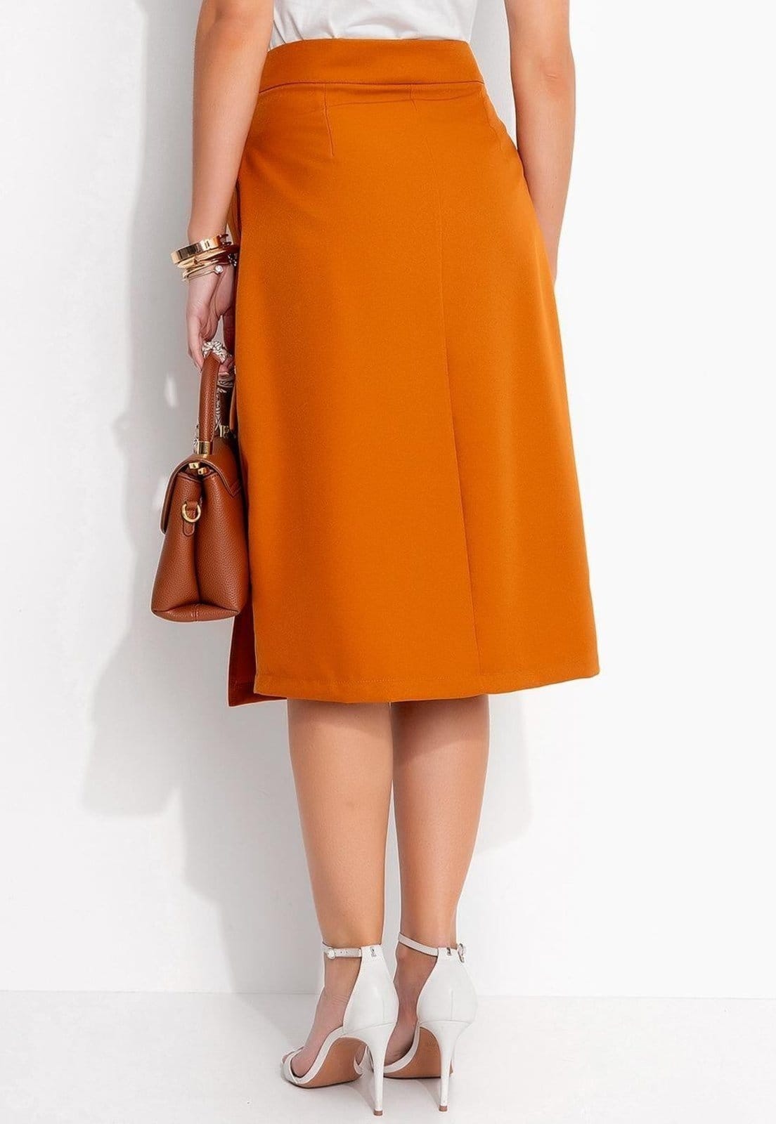 Vista 2 Saia Em Alfaiataria Ferrugem Quintess laranja