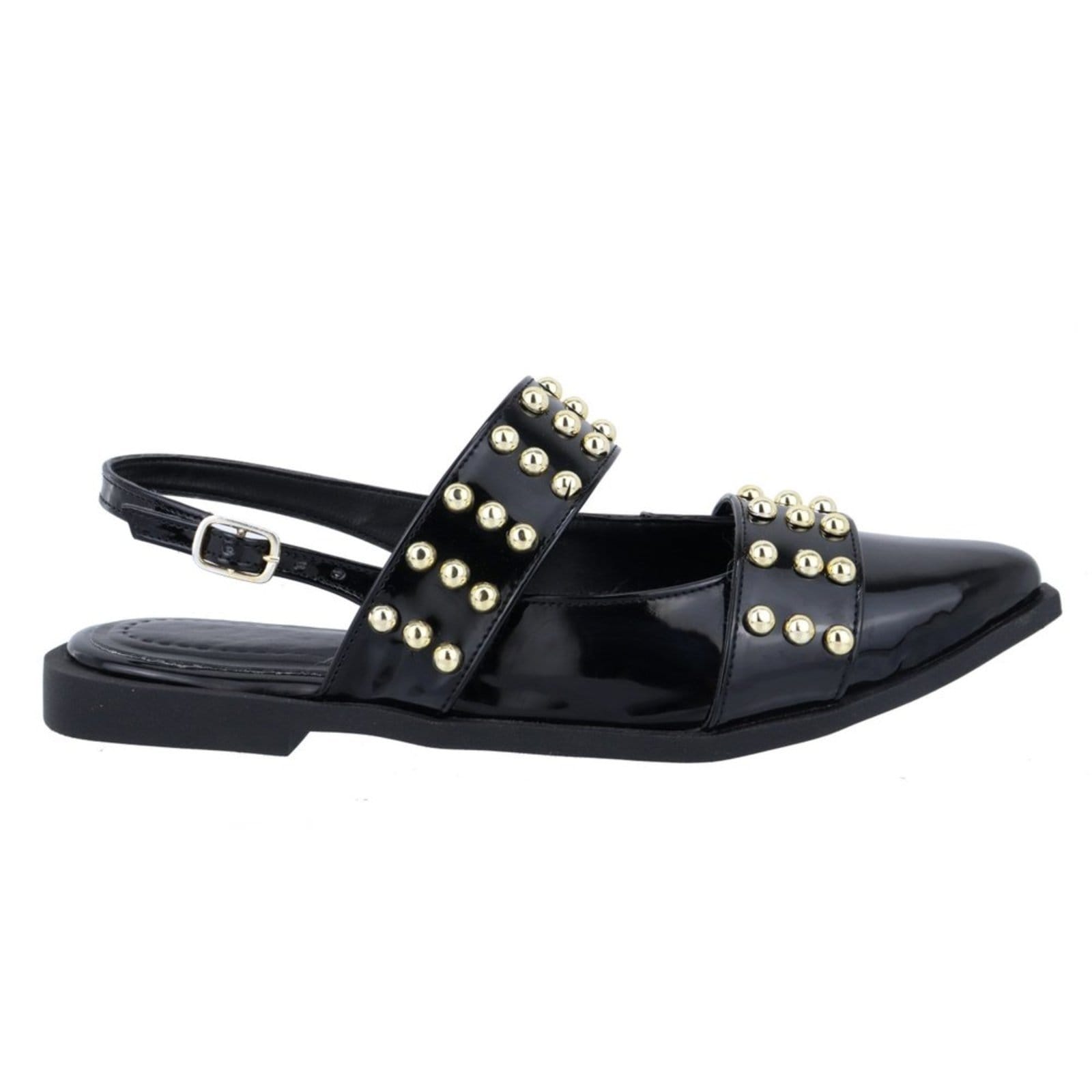 Vista 2 Sapatilha Slingback Rasteira Feminina Detalhe Bolas Dourado 184202 Flor da Pele preto