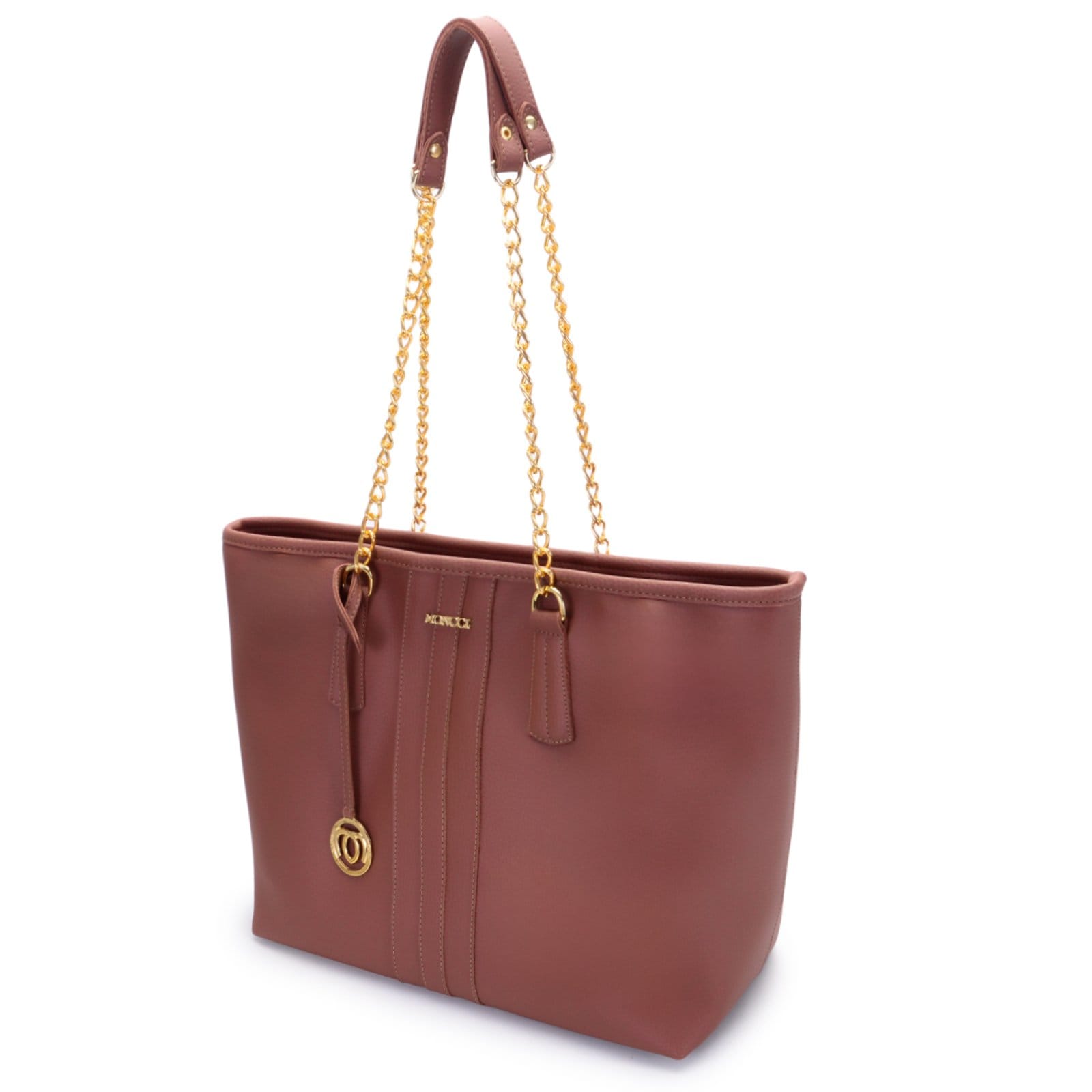 Vista 2 Bolsa Sacola Grande Moncci Alça de corrente Preta MONCCI caramelo