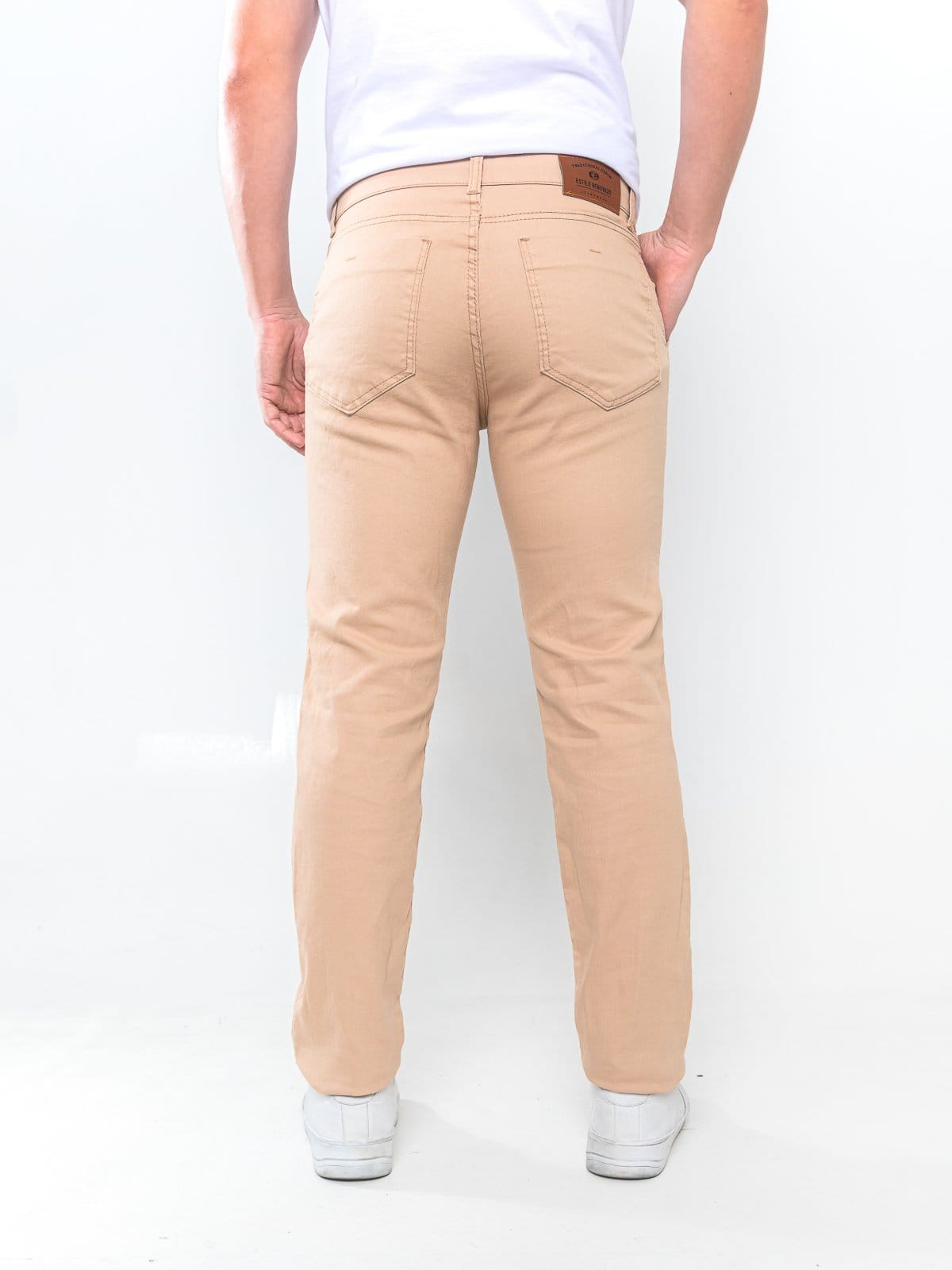 Vista 2 Calça Sarja Masculina Kovali Premium Com Elastano Confortável Bolso-Faca KOVALI FASHION STORE bege