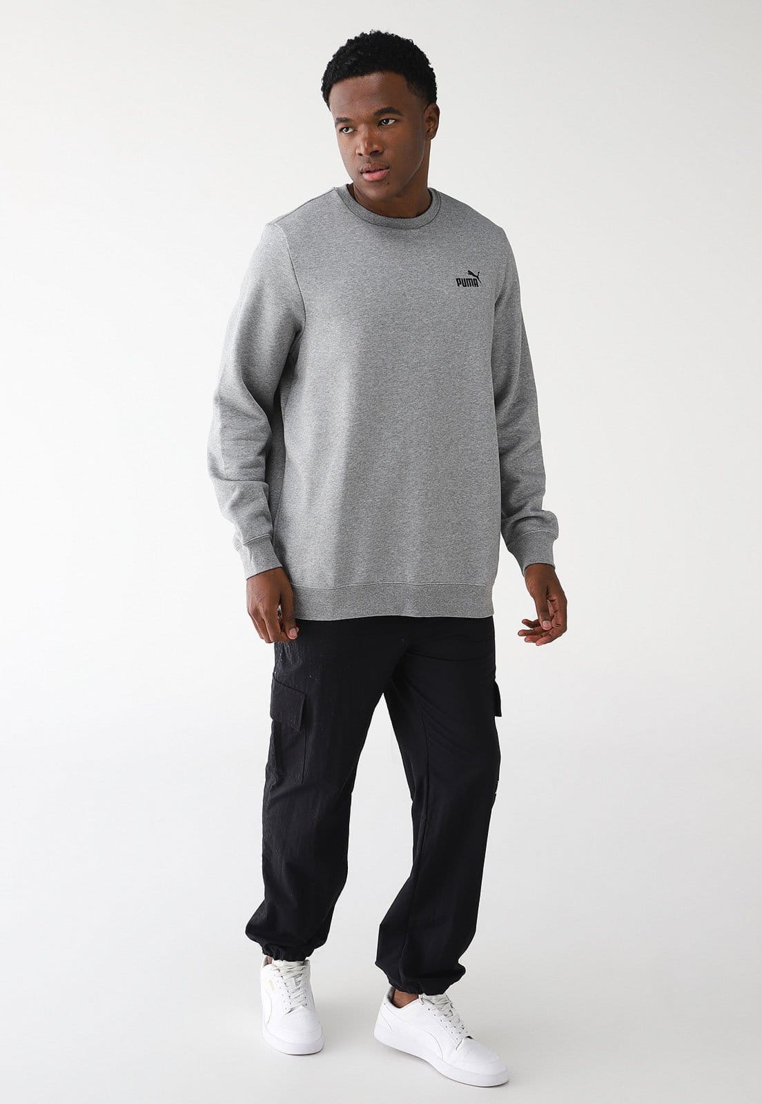 Vista 2 Blusa de Moletom Flanelada Fechada Puma Small Logo Crew Puma cinza