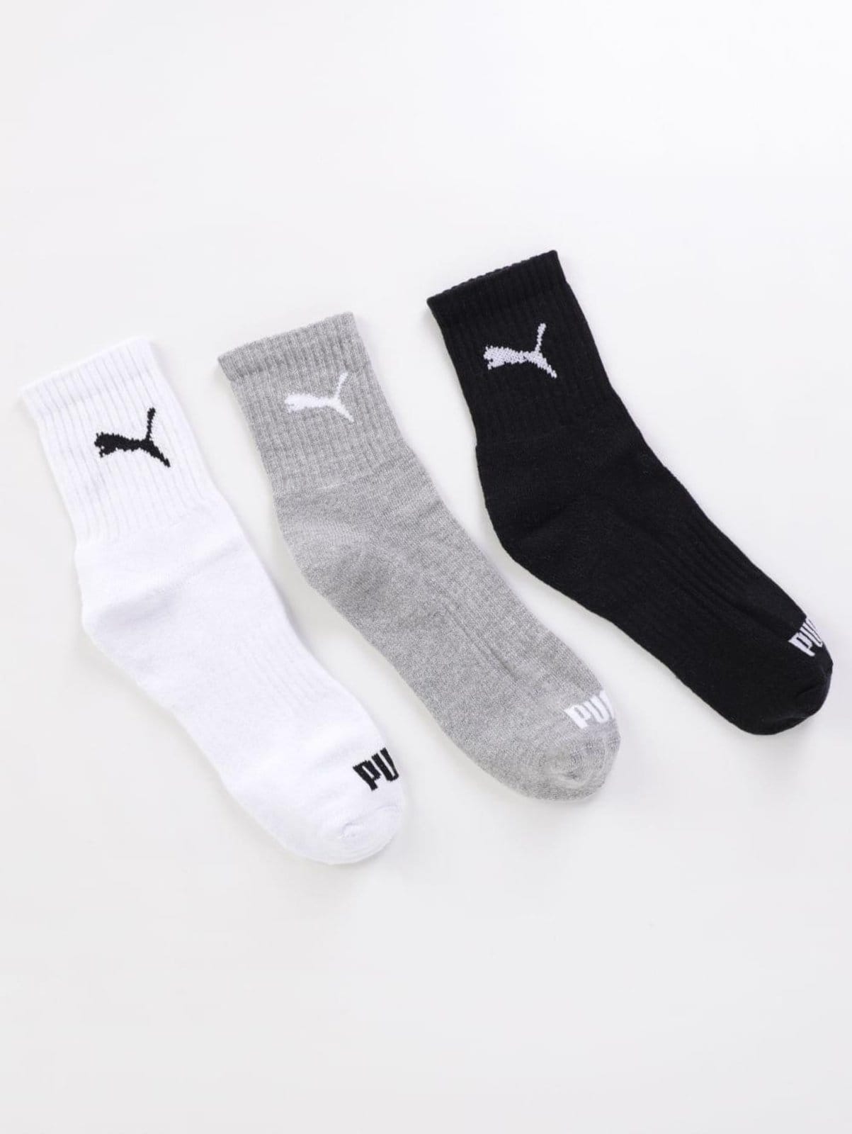 Kit com 03 Meias Cano Médio Puma Masculinas Cinza/Branco