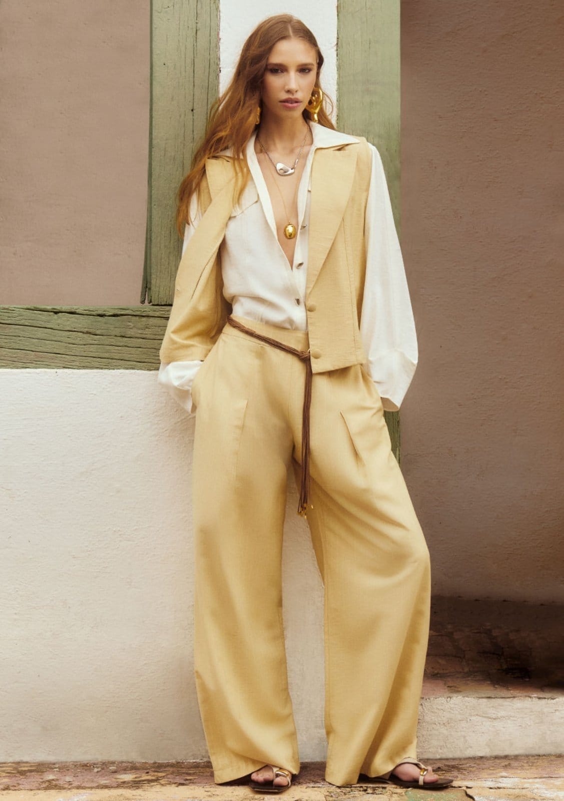 Calça Morena Rosa Wide Alta Amarelo