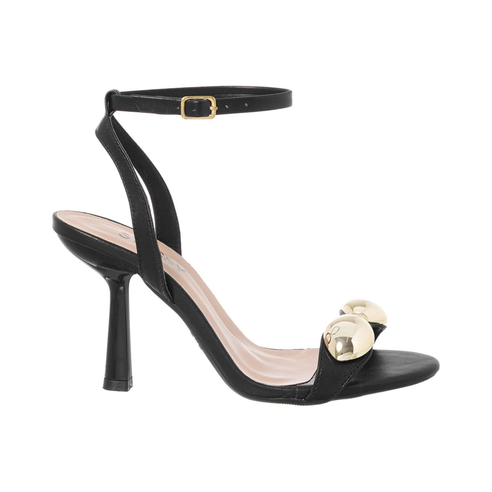 Vista 2 Sandália Feminina Stessy Salto Alto Original Laço Metalizado Casual Stessy Shoes preto