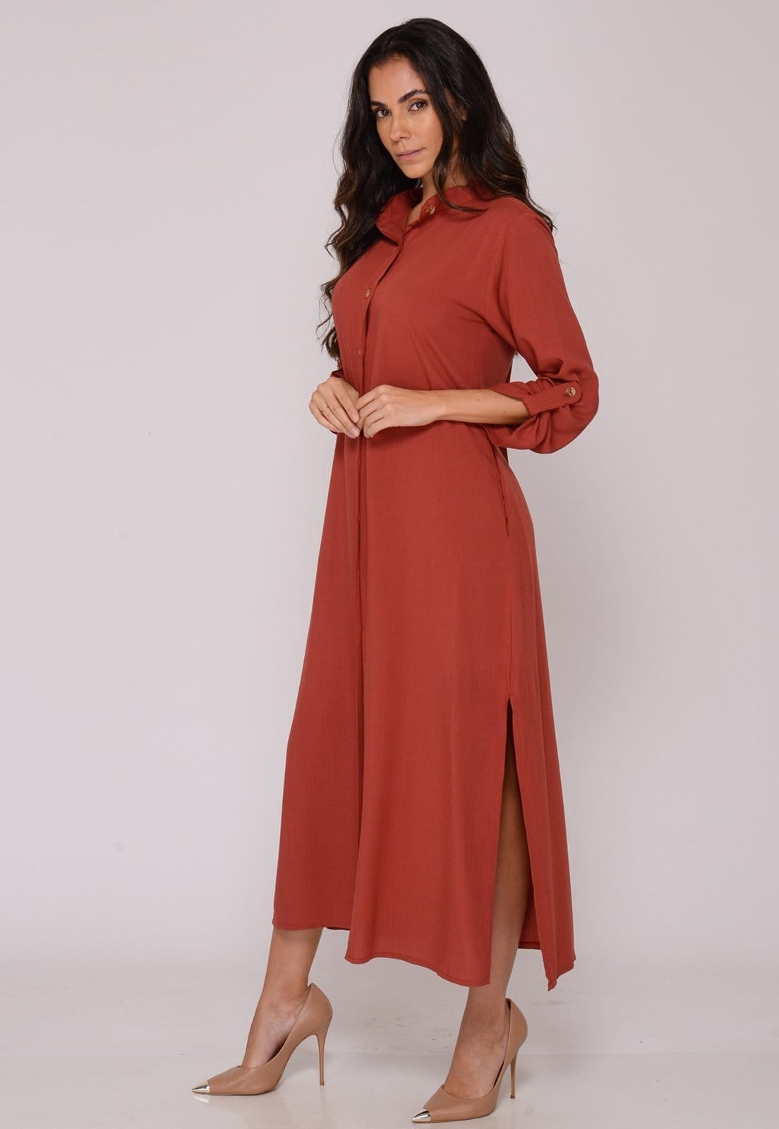 Vista 2 Vestido Chemise Botões L B’Bonnie Valentina Terra B'Bonnie vermelho