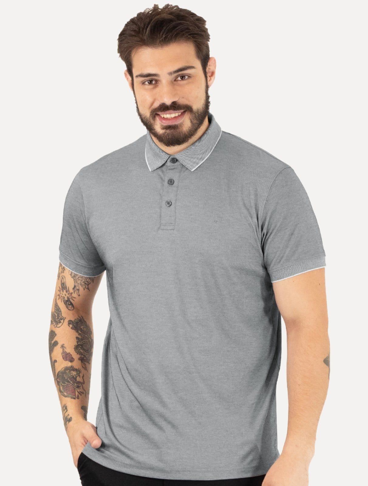 Vista principal Polo Aramis Masculina Interlock Pima Maquinetada Aramis azul marinho