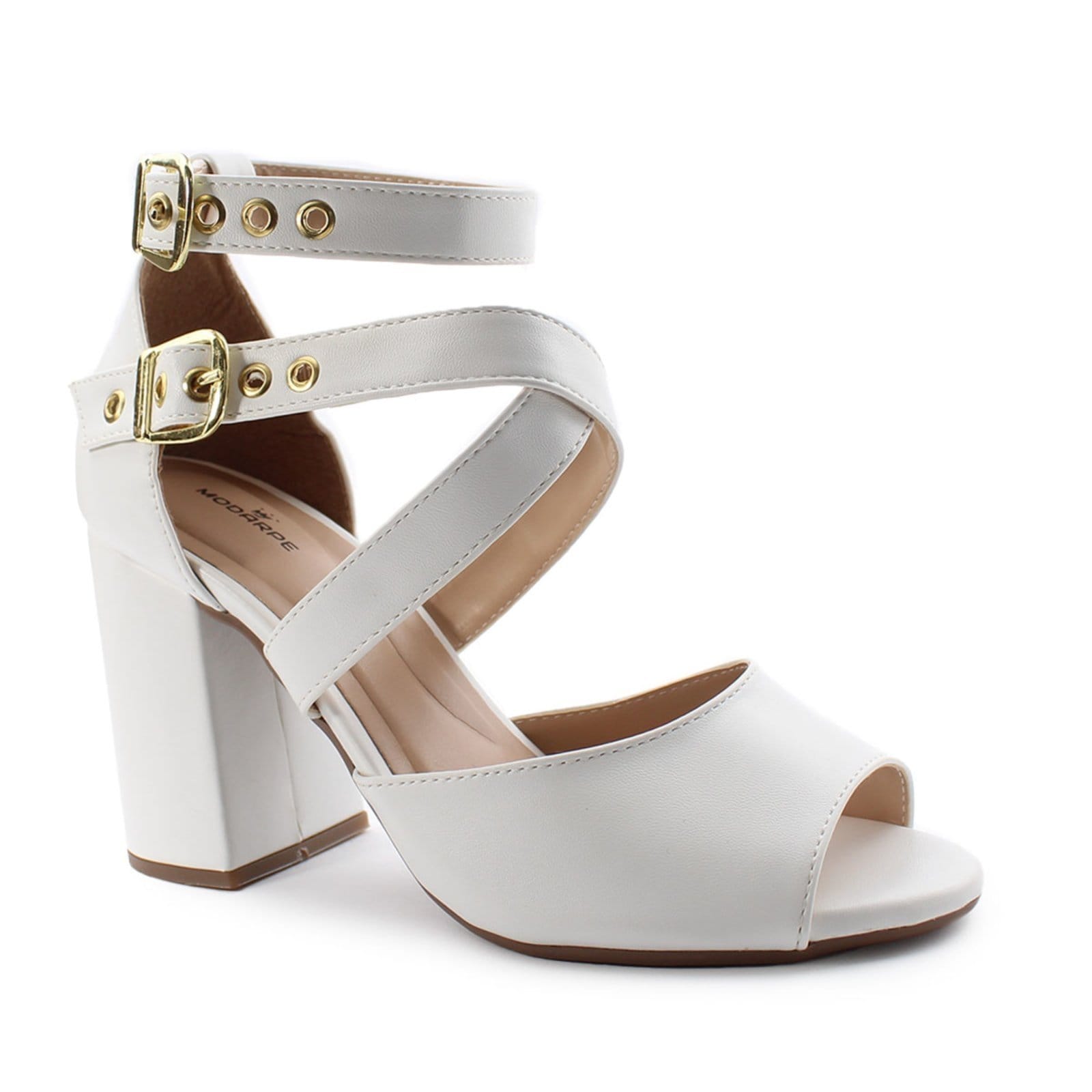 Vista 2 Sandália Salto Grosso Confortável B61 Modarpe branco