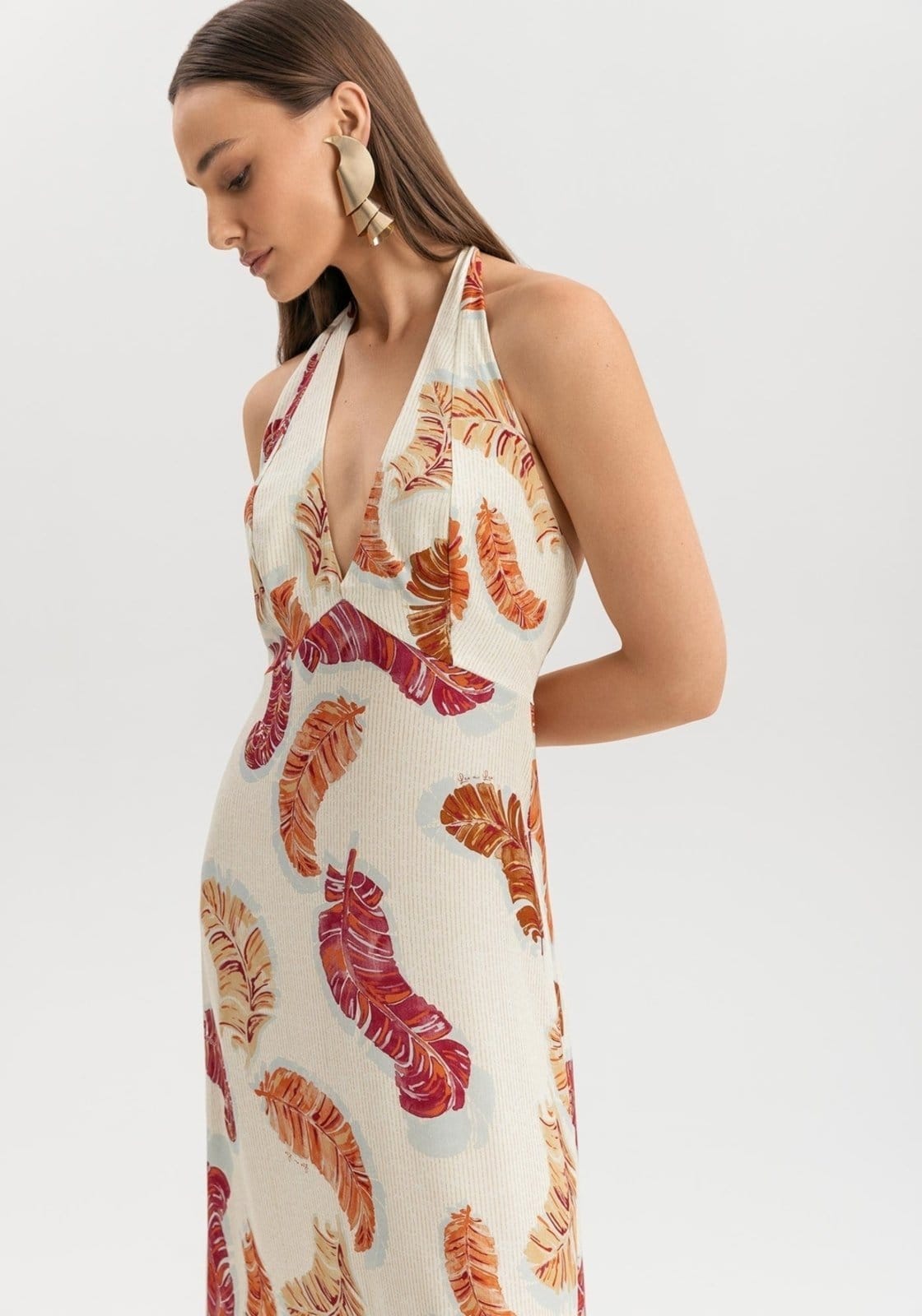 Vista 2 Vestido Lez a Lez Longo Estampado Frente Única Com Decote Em V Lez a Lez poás