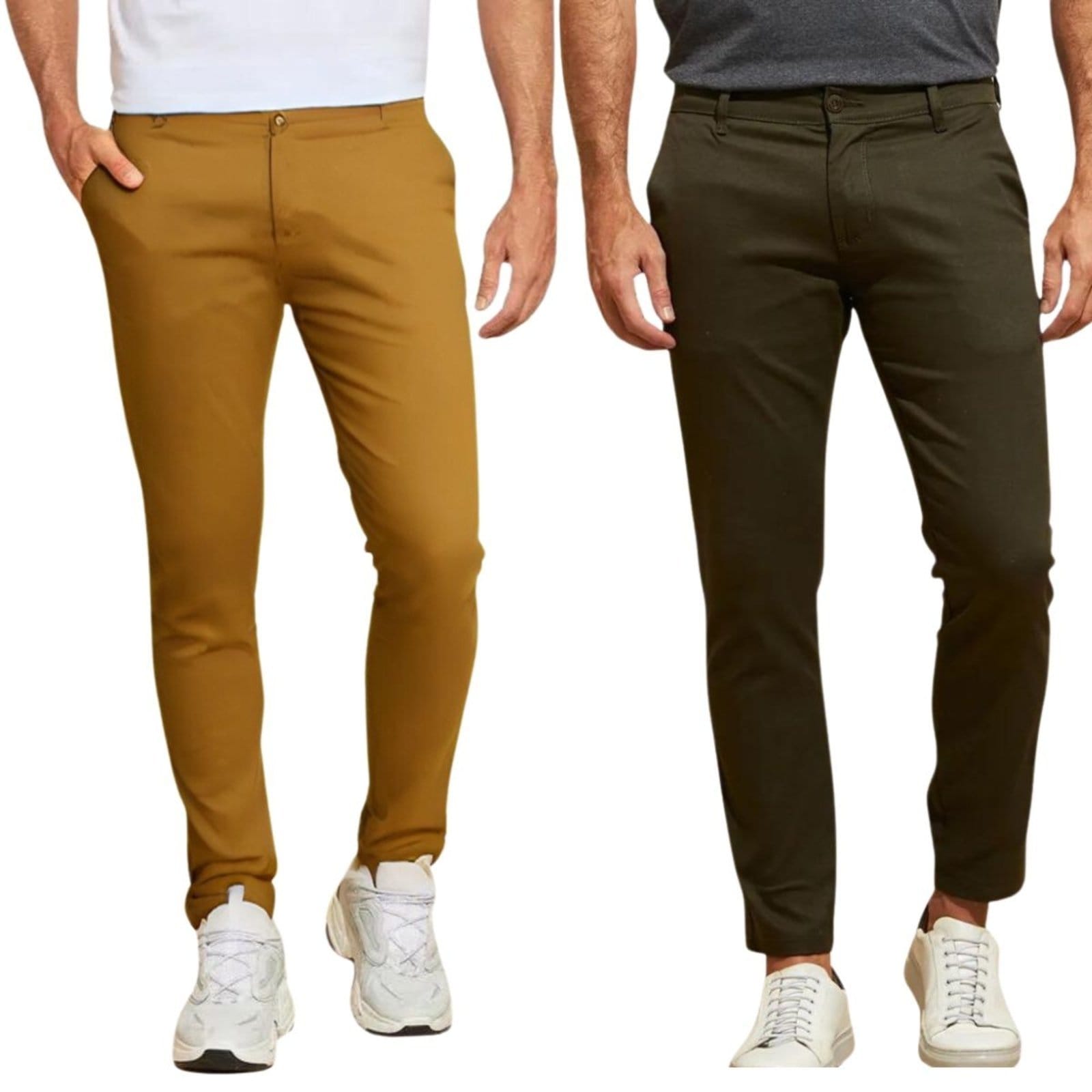 Kit 2 Calças FMF de Sarja Chino Com Bolso Traseiro Embutido Alfaiataria Skinny Militar e Caramelo