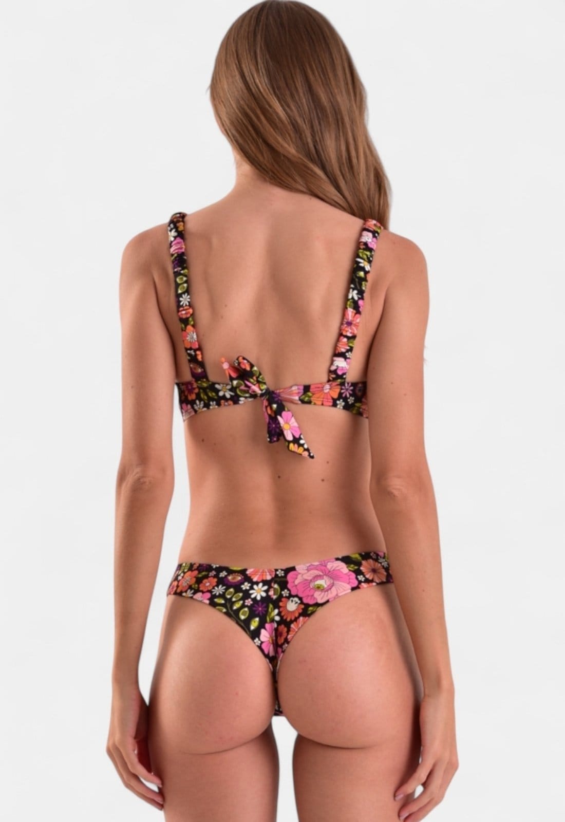 Vista 2 Biquíni Areia Branca Baly Frente Única Floral Preto Areia Branca bege