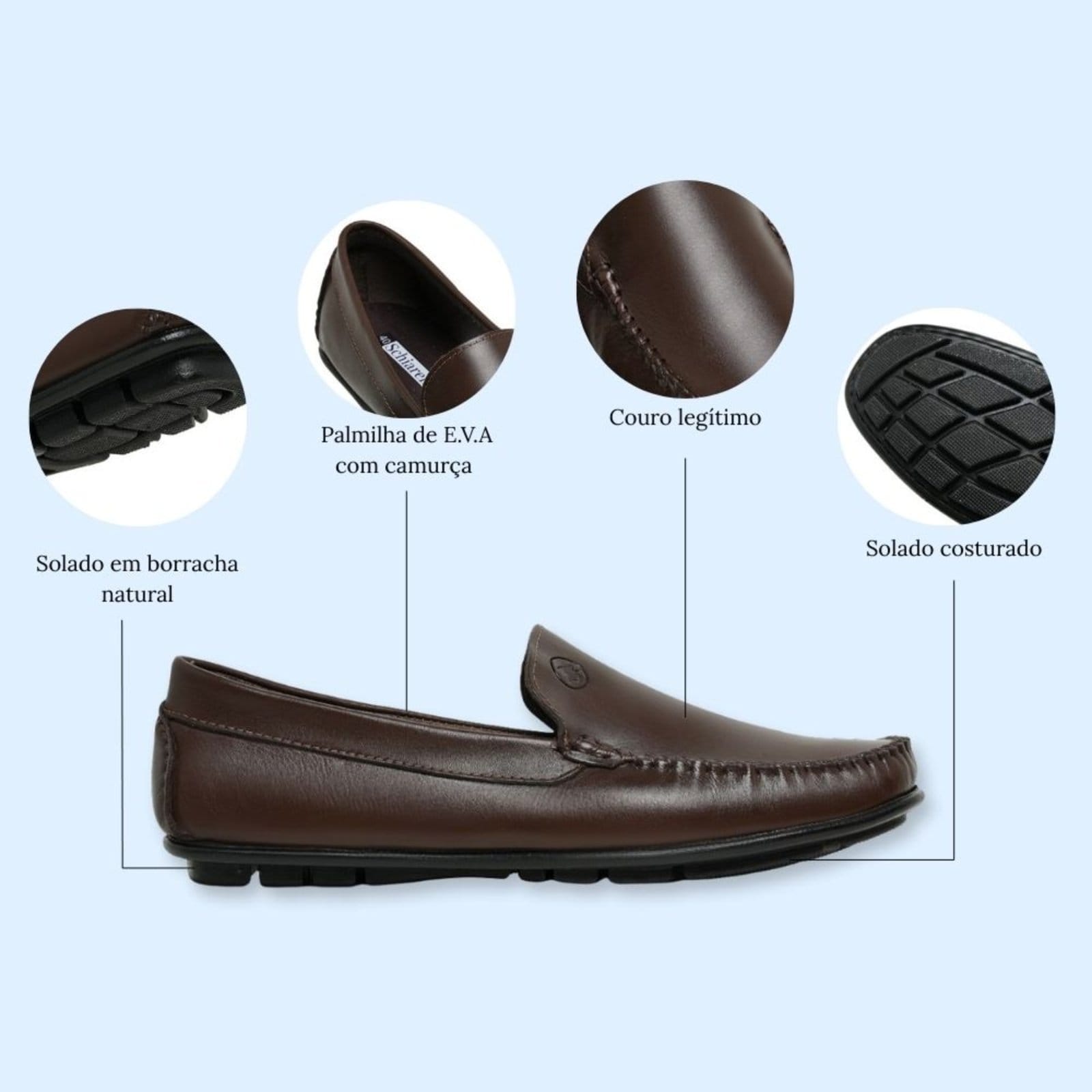 Vista 2 Dockside Masculino Mocassim Casual Sapatenis Drive Clássico Leve 250 Schiareli marrom