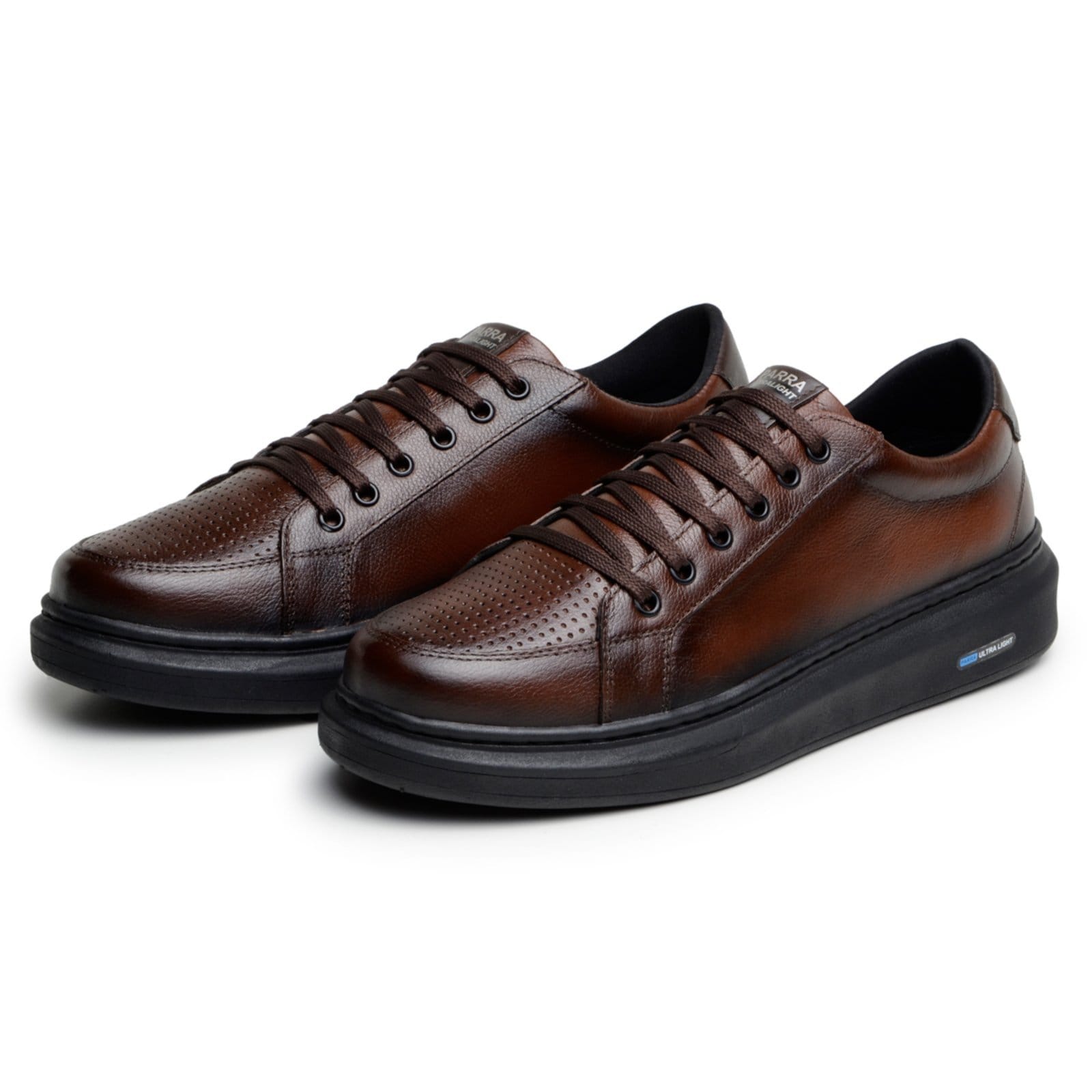 Vista 2 Kit Tênis Sapatenis Bia Ramos com Cadarço Confortavel em Couro Masculino Pinhão + Meia Bia Ramos marrom