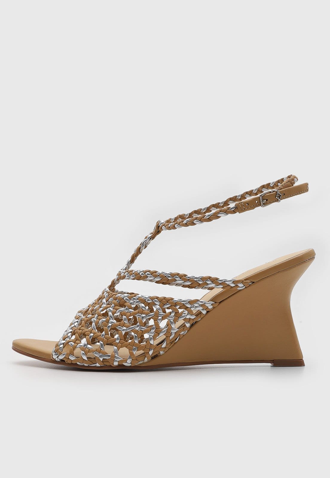 Vista principal Sandália Feminina Capodarte Anabela Tiras Trançadas Capodarte caramelo